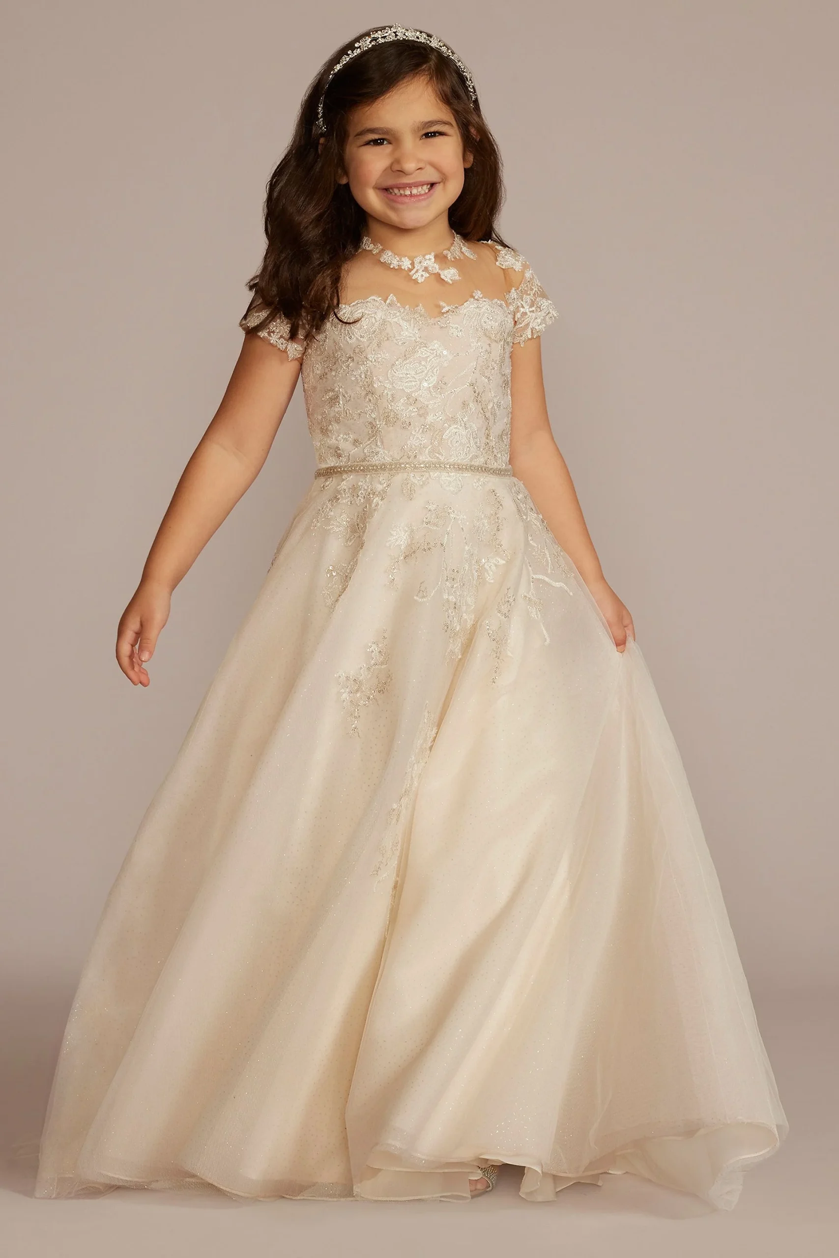Cap Sleeve Lace-Up Flower Girl Dress