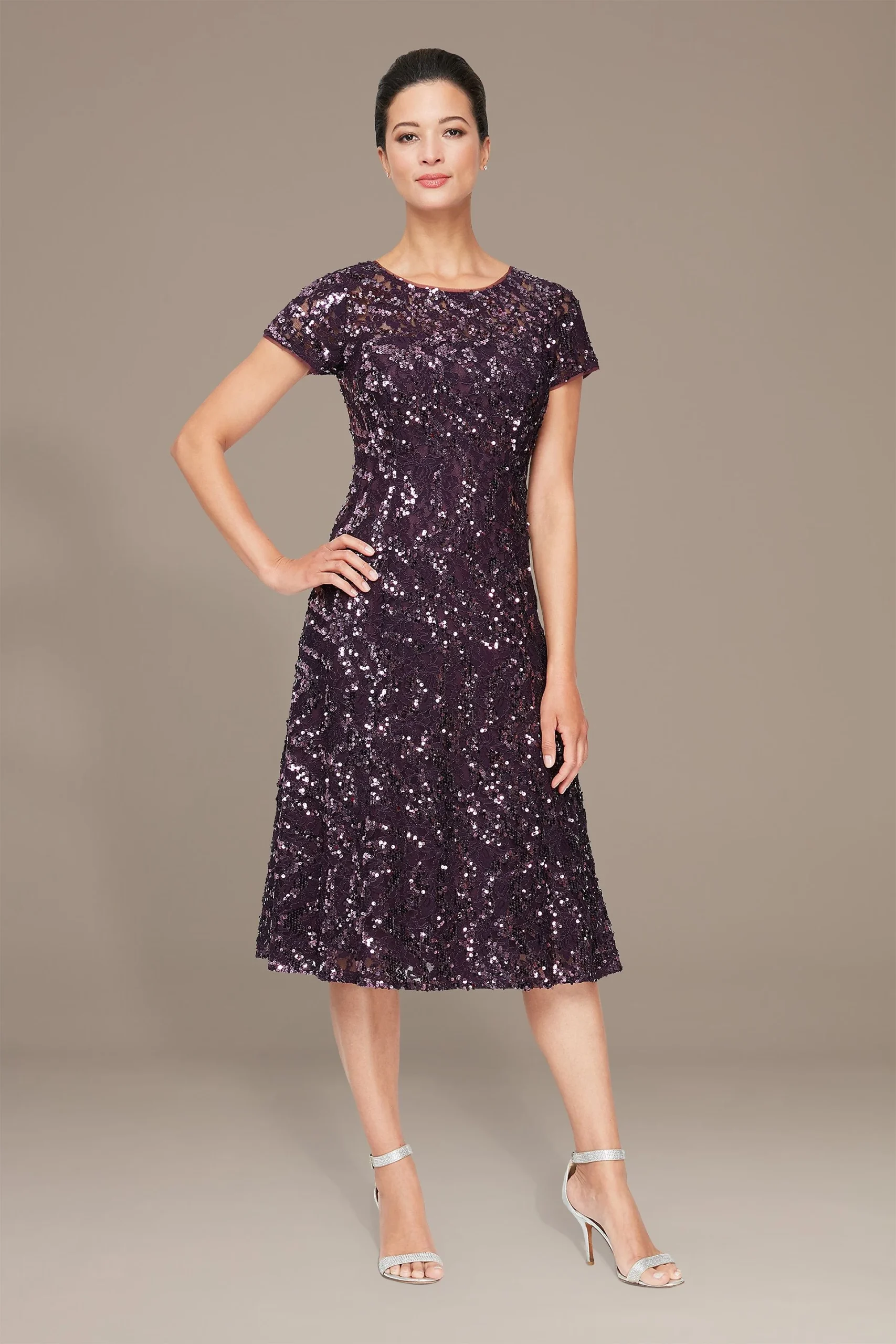 Cap Sleeve Sequin Lace Midi Dress