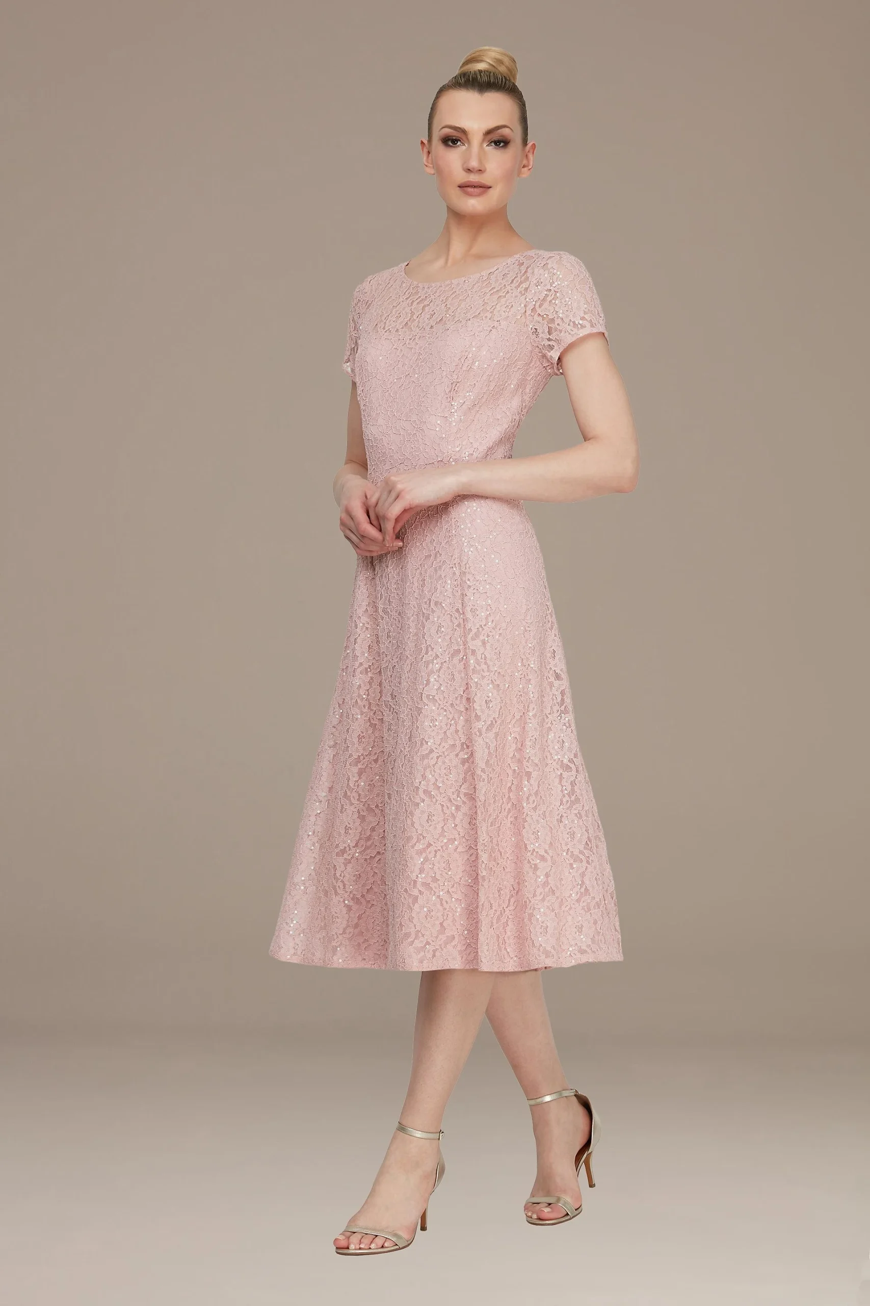 Cap Sleeve Sequin Lace Tea-Length Cocktail Dress