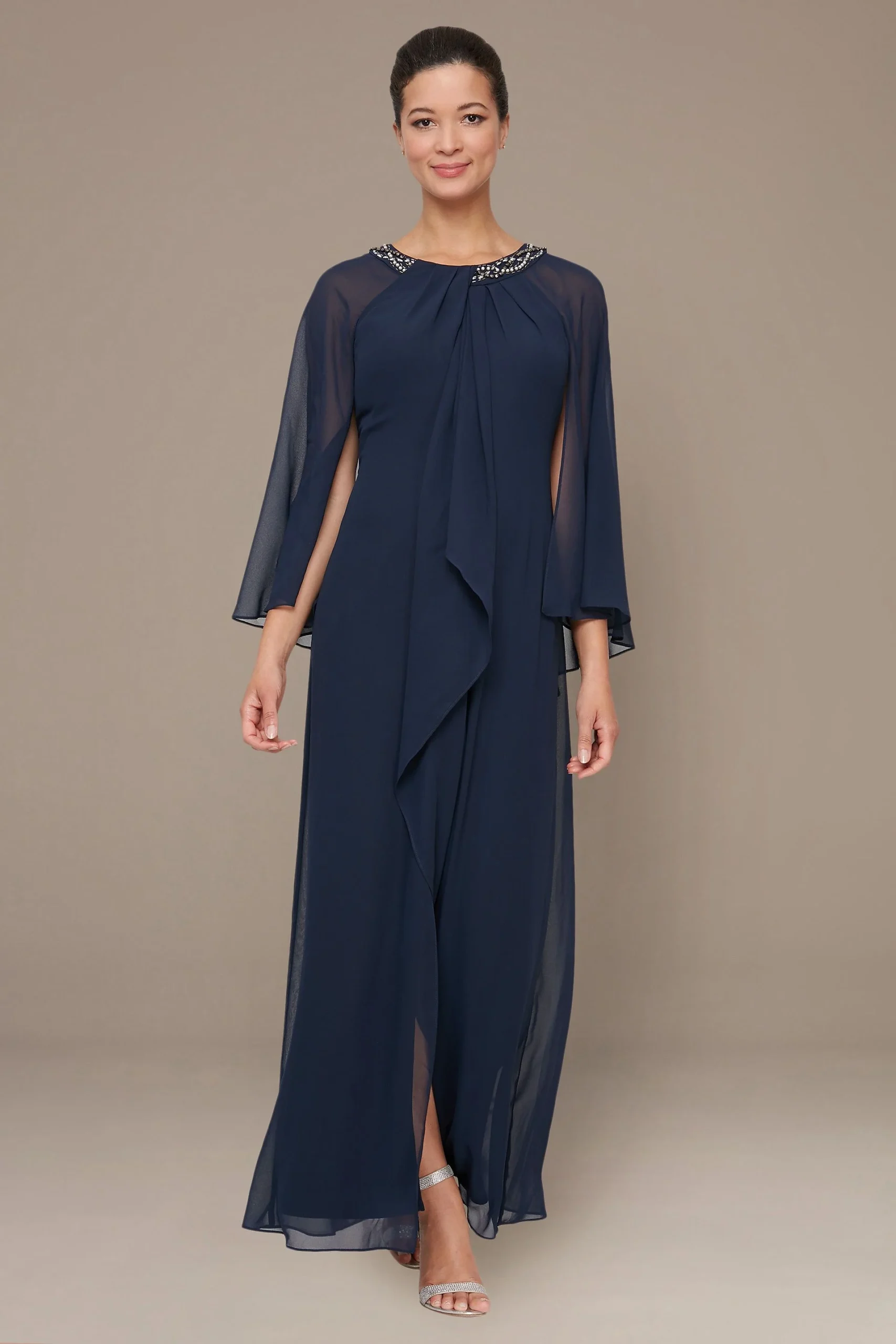 Cape Halter Ruffle Gown