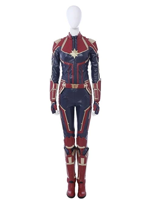 Captain Marvel Carol Danvers Red Version Battle Suit Halloween Cosplay Costume Full Set