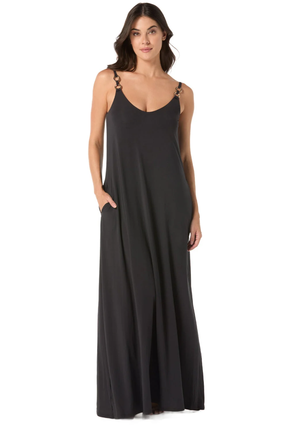 Carmen Marc Valvo A Line Maxi Dress, Black (C89301)