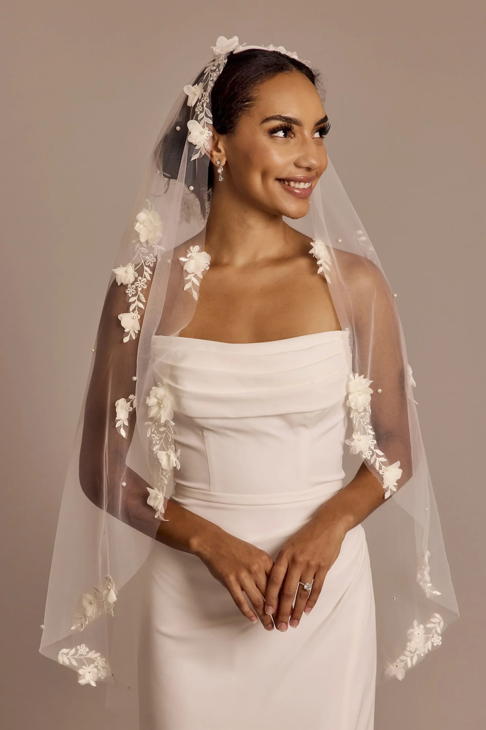 Cascading 3D Floral Mid-Length Veil