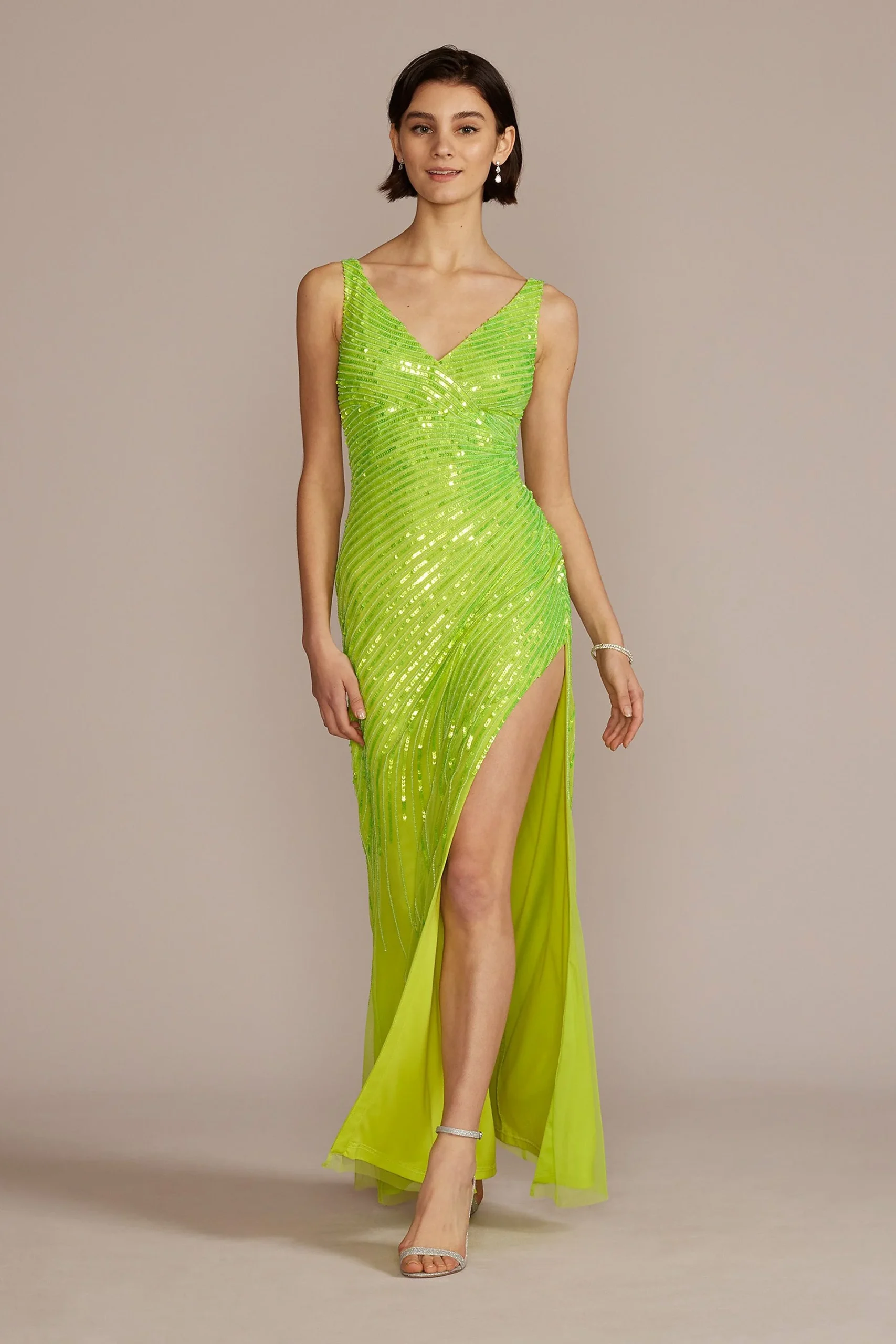 Cascading Sequin Tank Gown with Side Slit