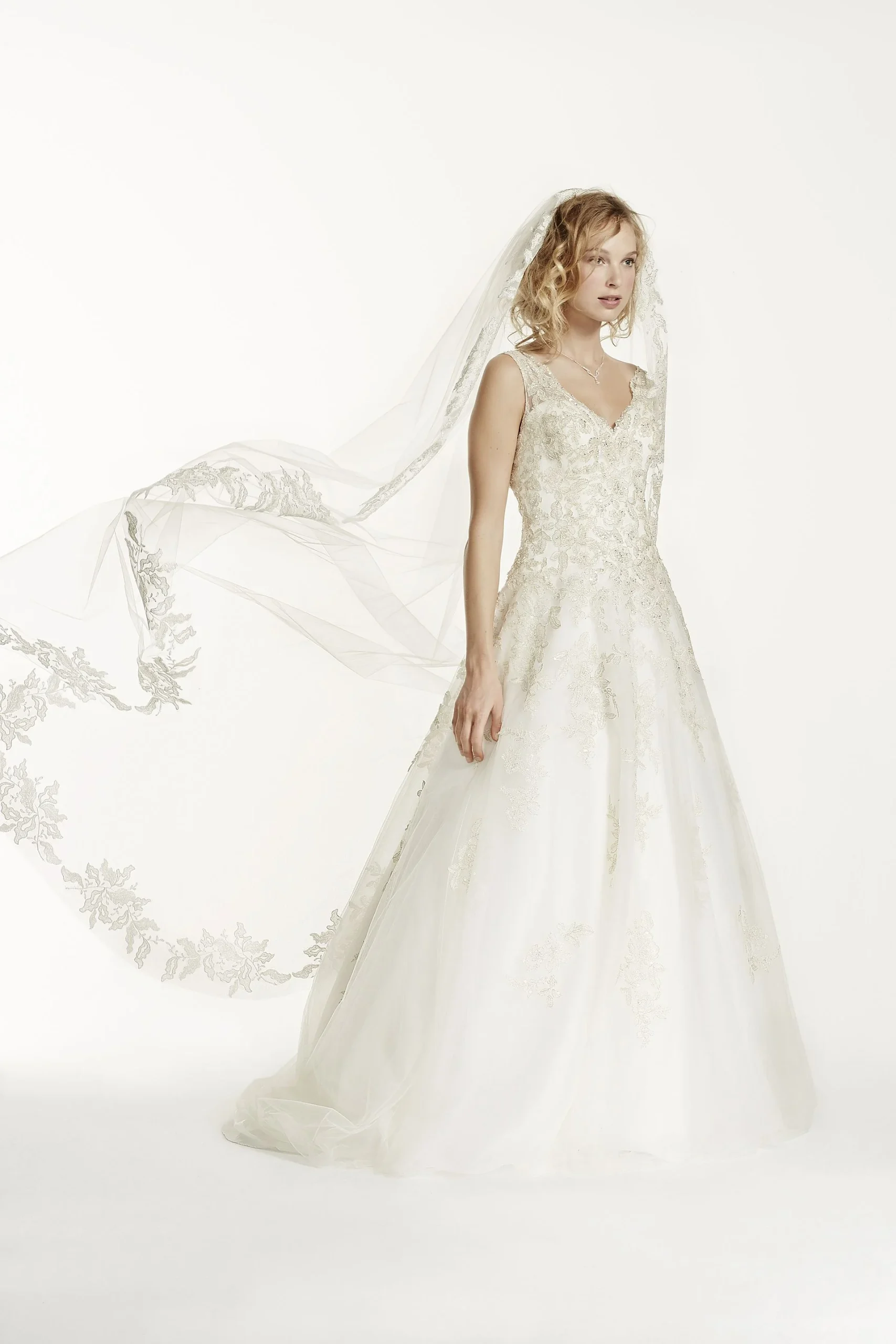 Cathedral Veil with Floral Applique Edge
