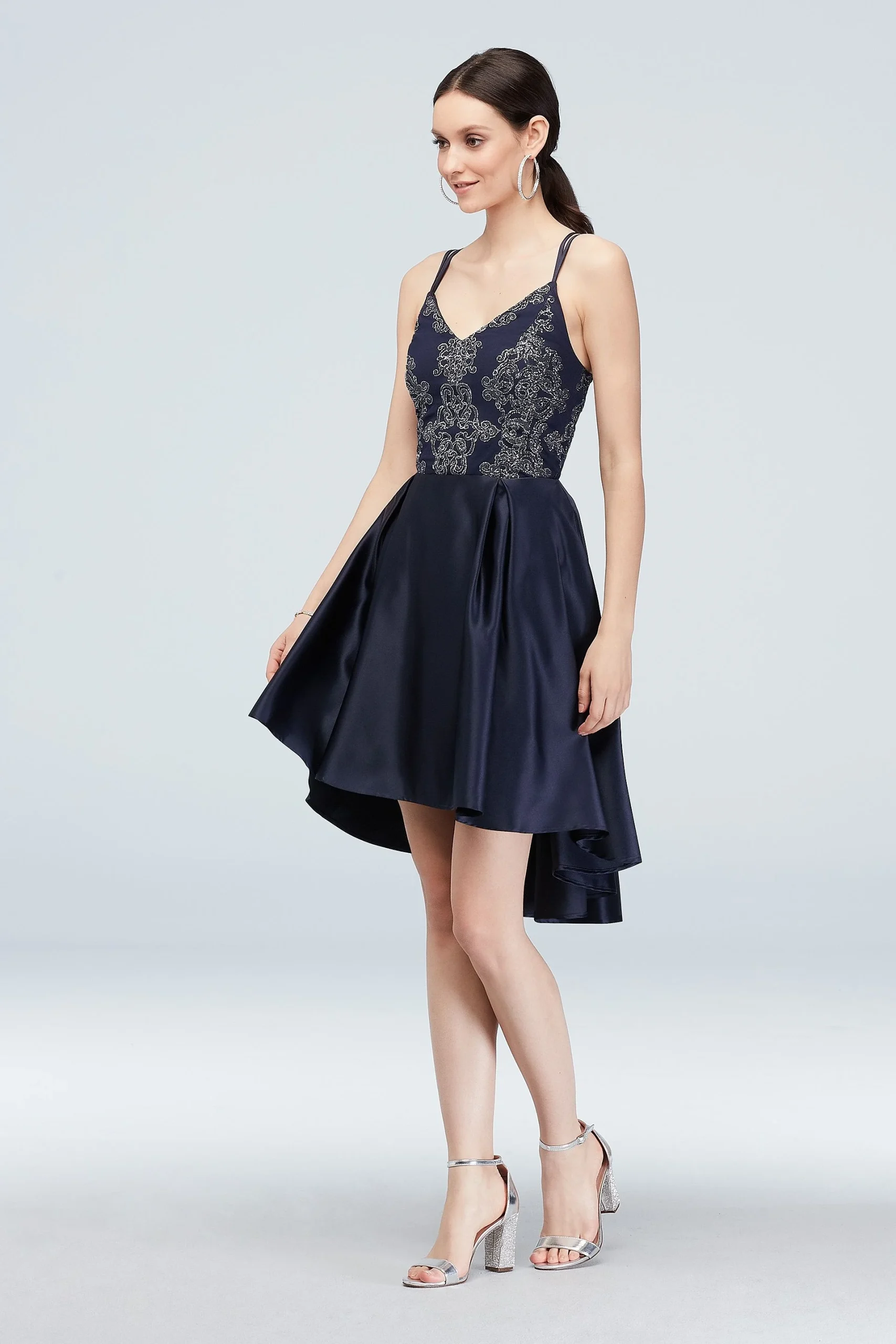 Caviar Beaded High-Low Short Dress with Pockets