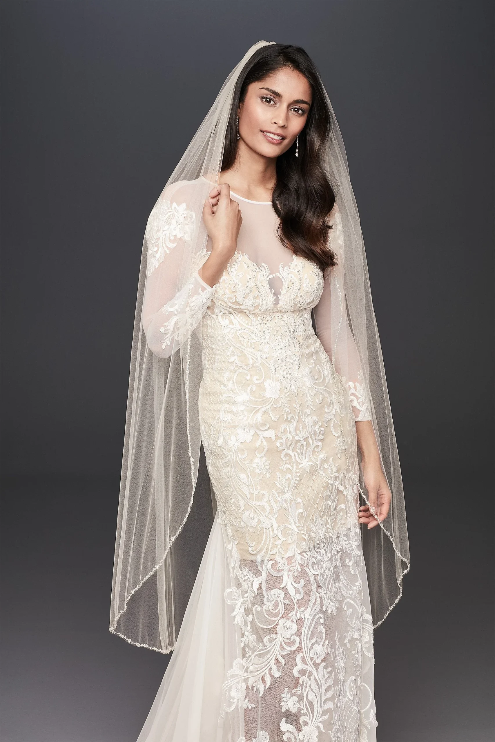 Champagne Walking Veil with Crystal Trim
