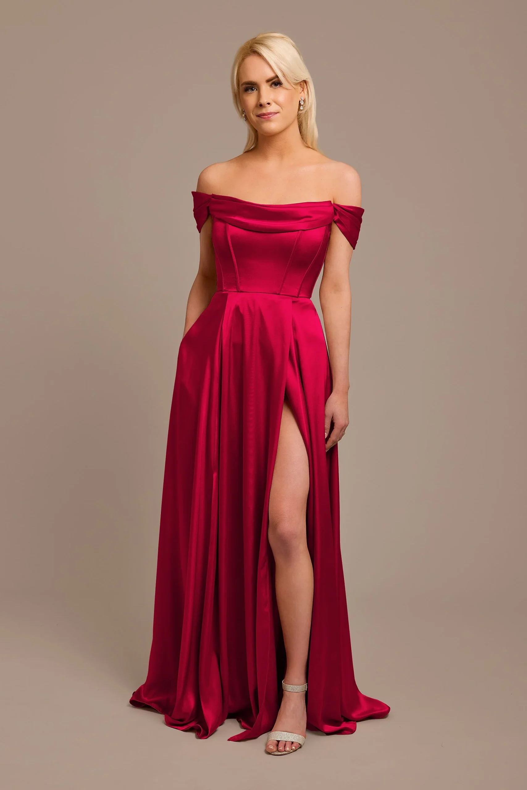 Charmeuse Cowl Off-the-Shoulder Dress
