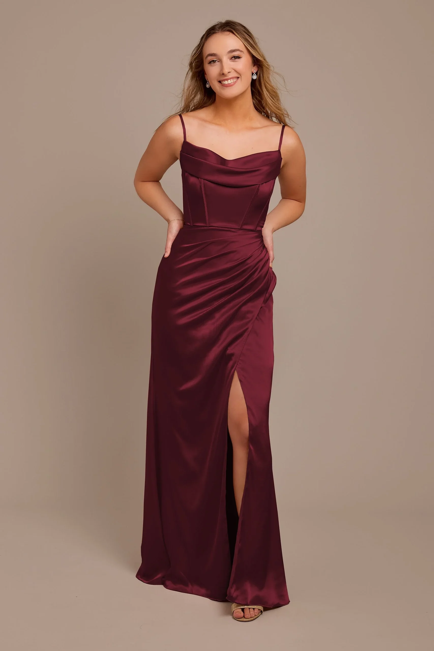 Charmeuse Cowl Spaghetti Strap Dress