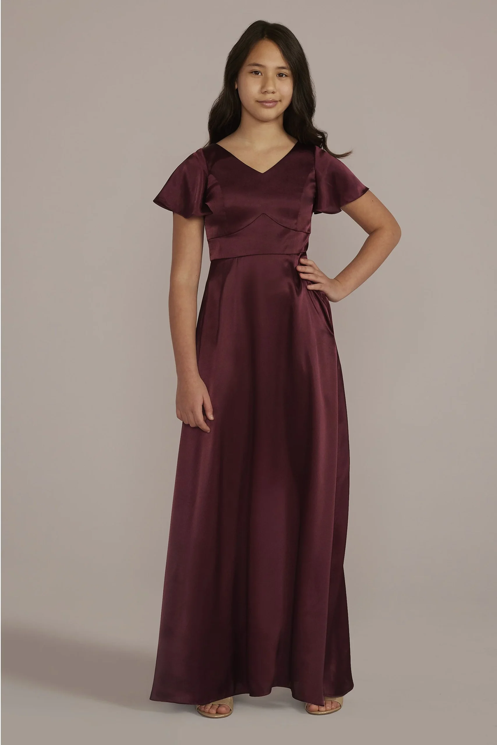 Charmeuse Flutter Sleeve Junior Bridesmaid D