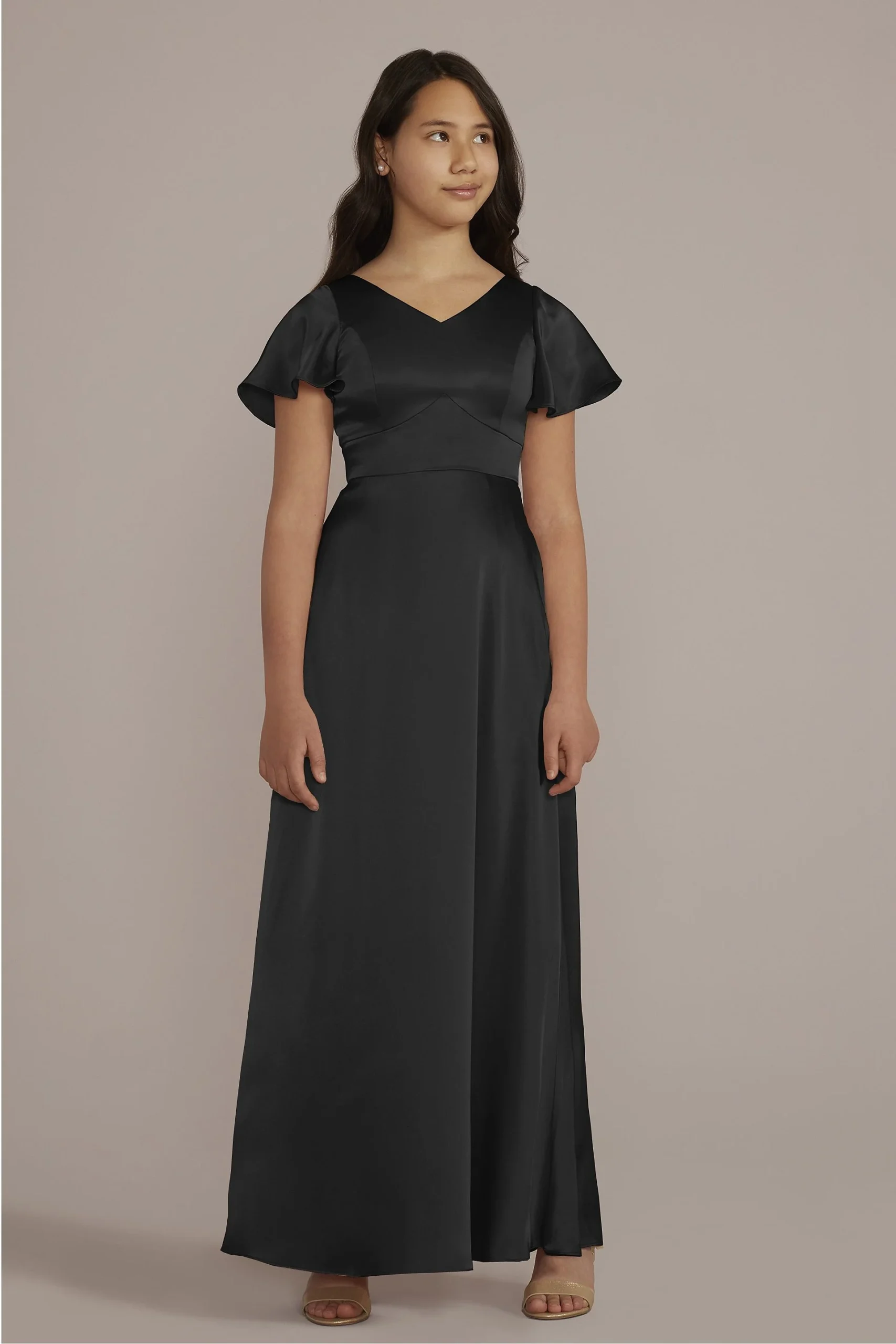 Charmeuse Flutter Sleeve Junior Bridesmaid Dress