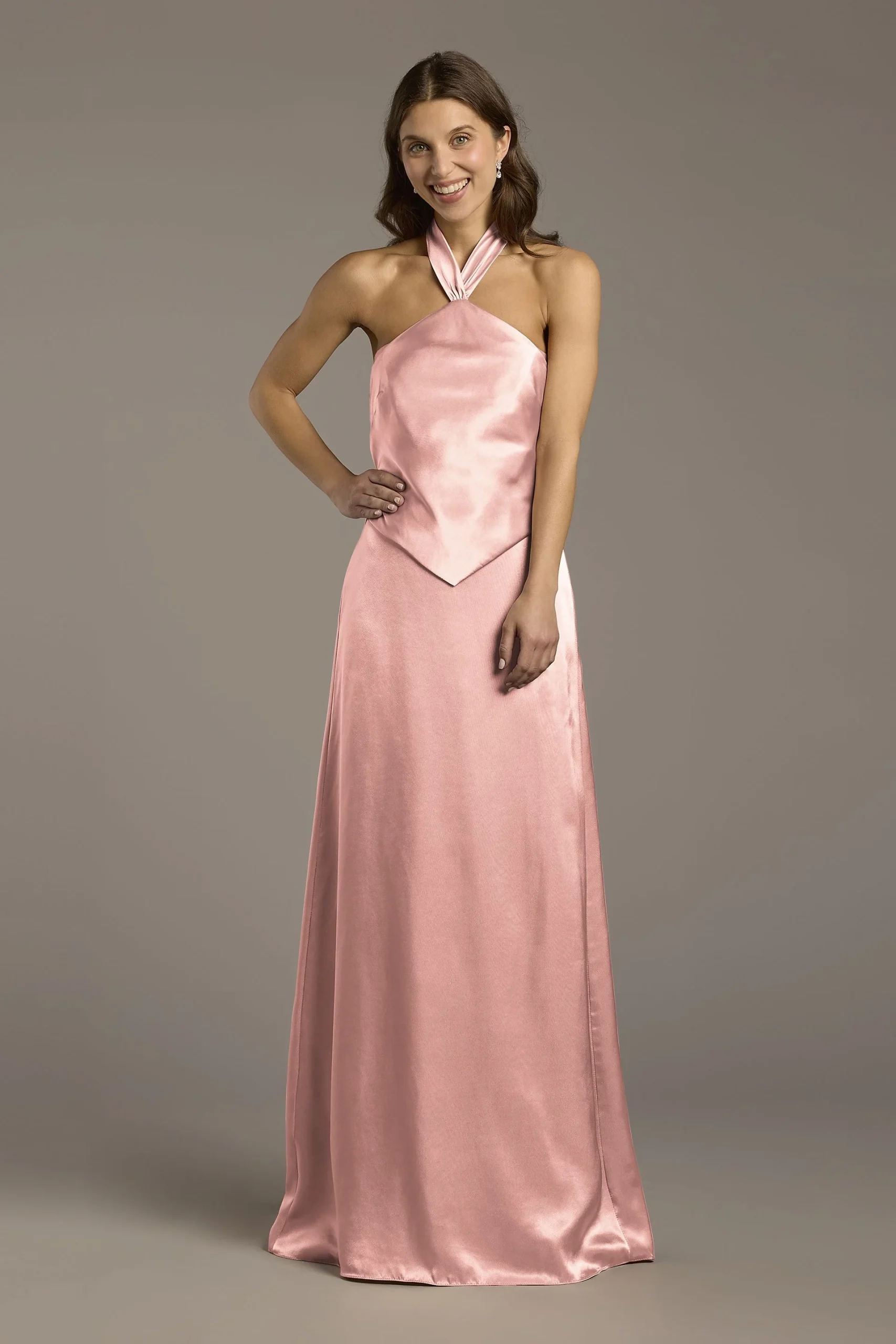 Charmeuse Halter Faux Two-Piece A-Line Dress
