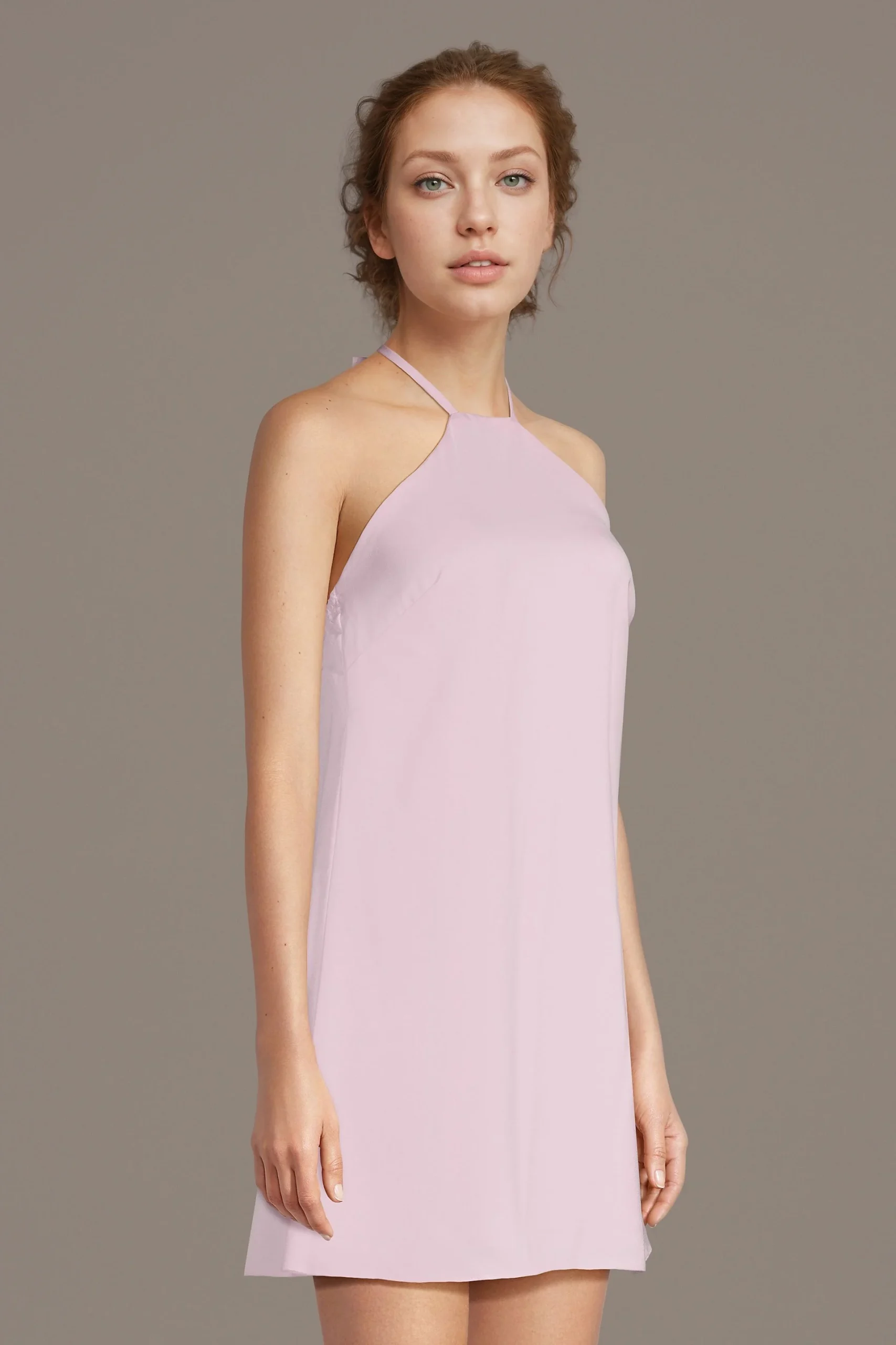 Charmeuse Halter Trapeze Mini Dress