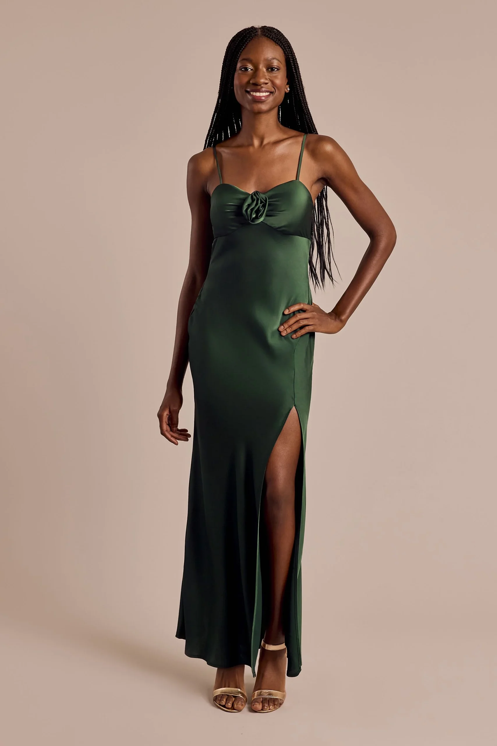 Charmeuse Spaghetti Strap Dress with Rosette