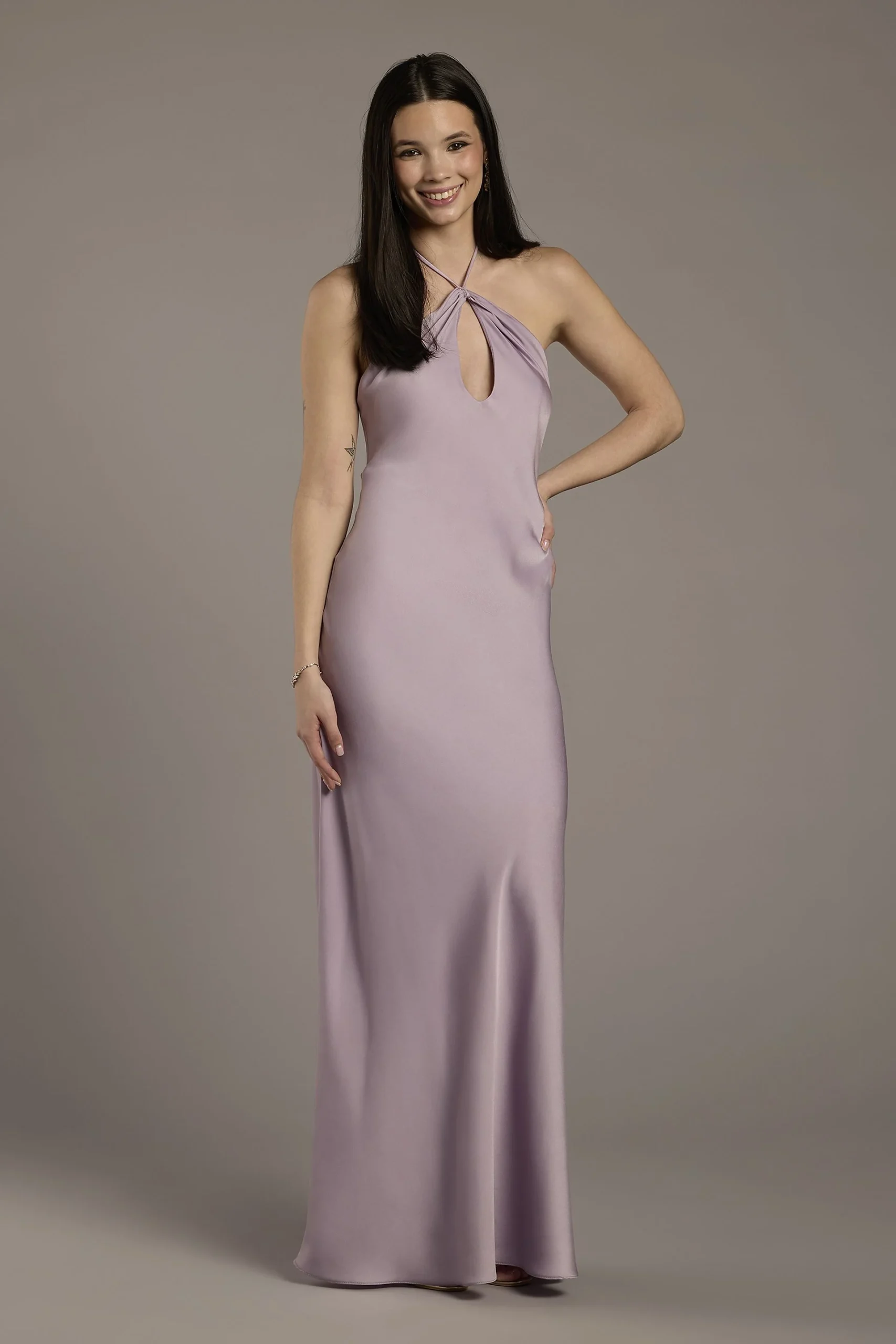 Charmeuse Teardrop Keyhole Halter Sheath Dress