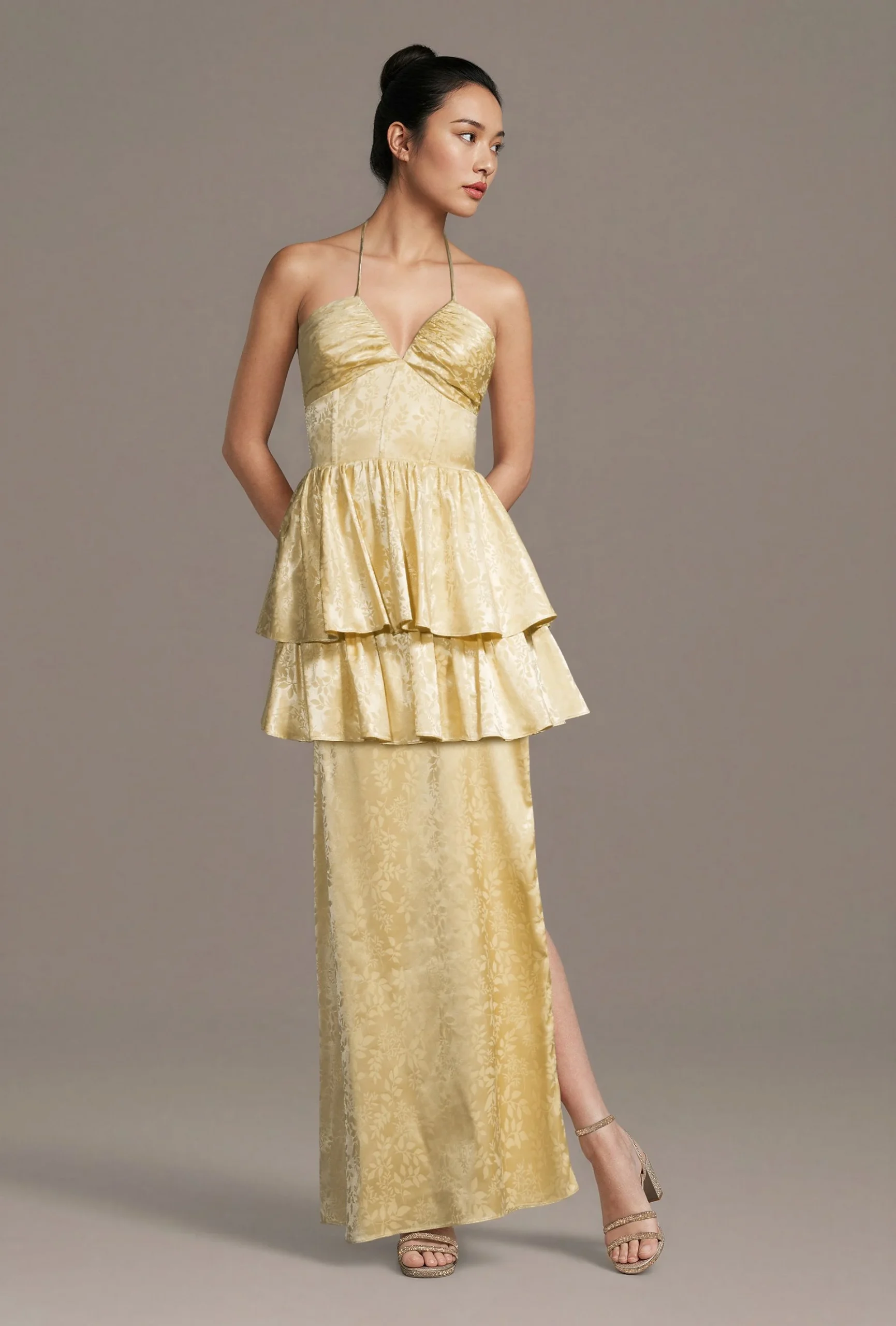 Charmeuse Tiered A-Line Halter Dress