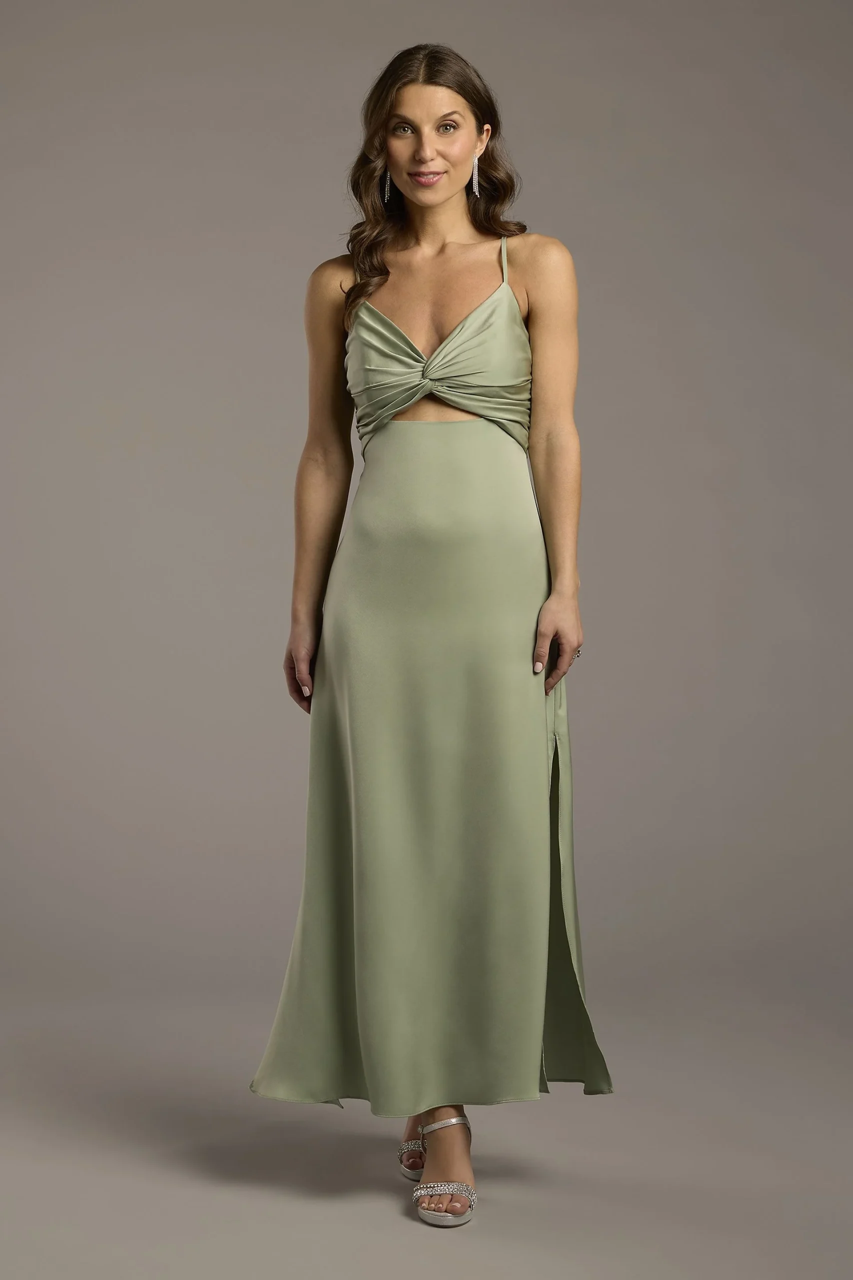 Charmeuse Twist Bodice Sheath with Cutout