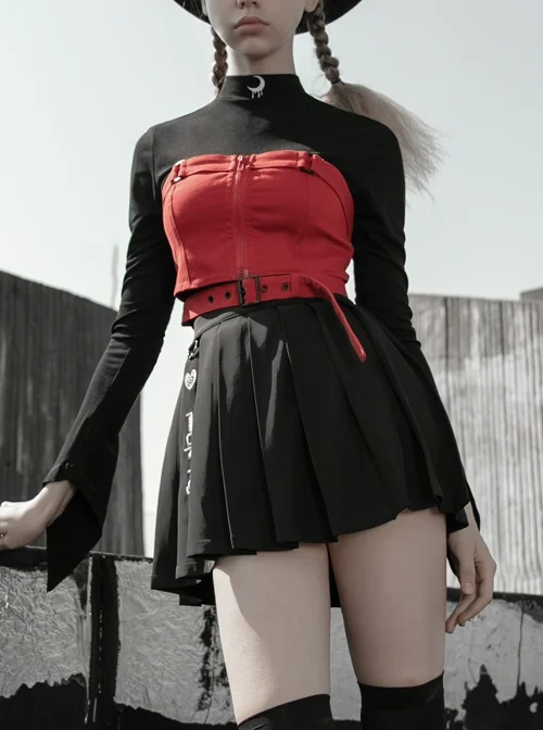 Chest Square Metal Strap Separation Belt Hollow Red Punk Tube Corset