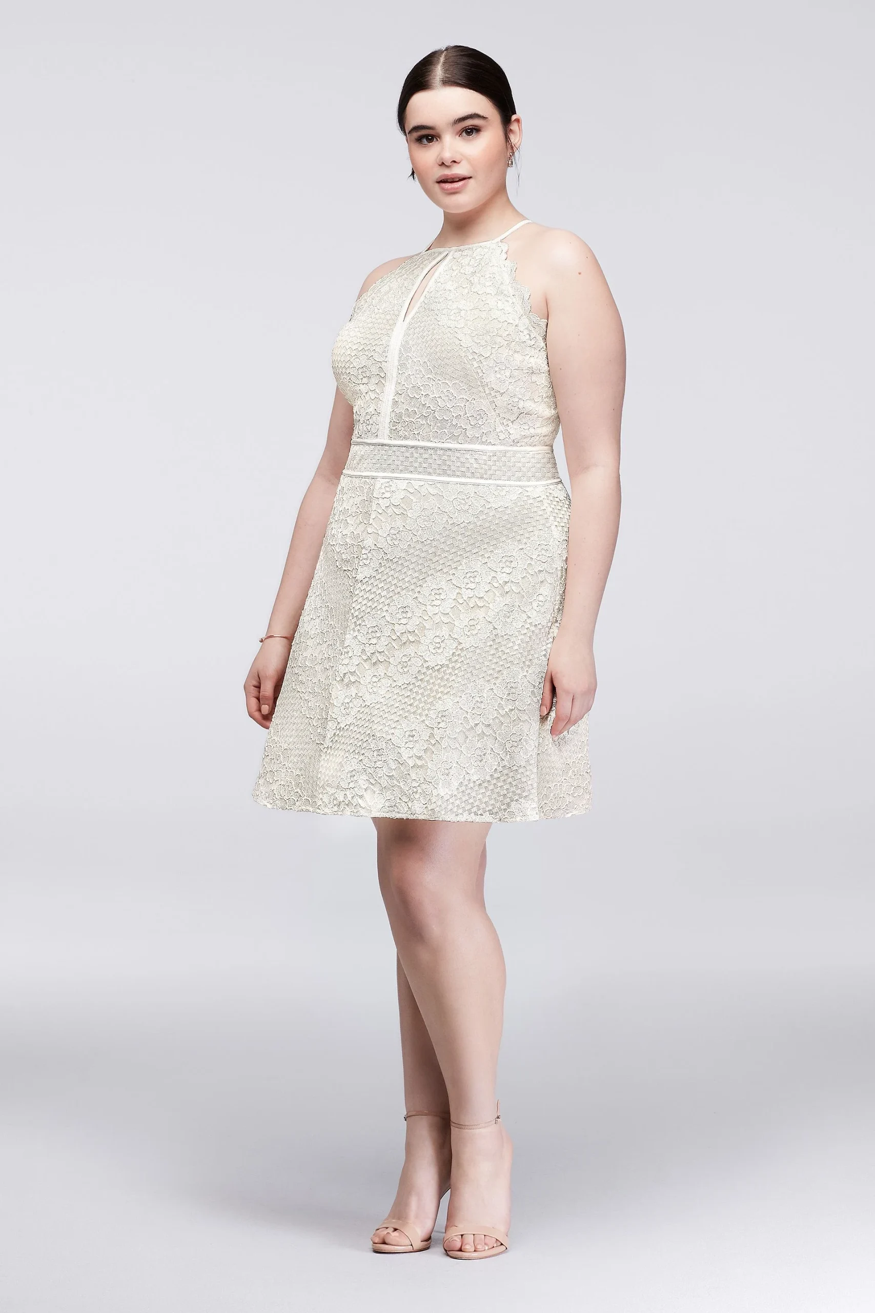 Chevron Lace Fit and Flare Halter Dress
