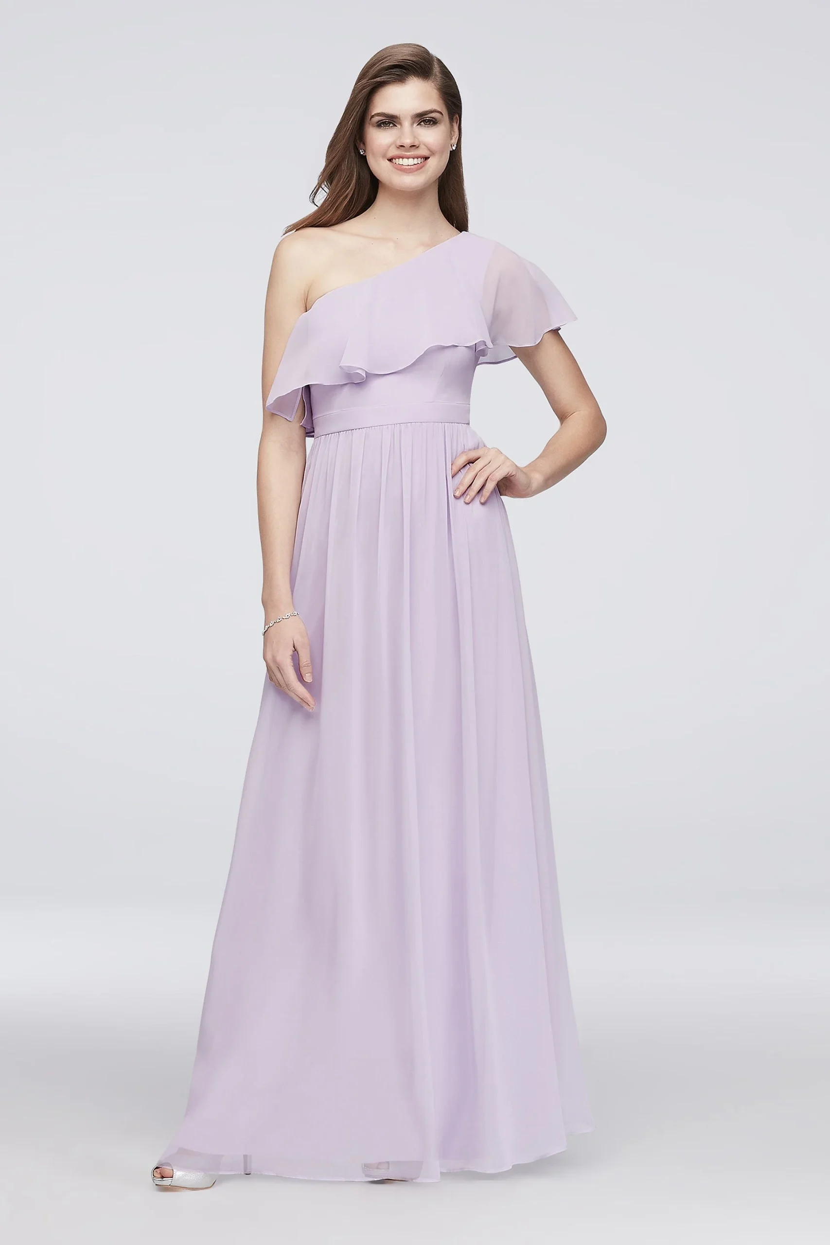 Chiffon Bridesmaid Dress with One-Shoulder Flounce