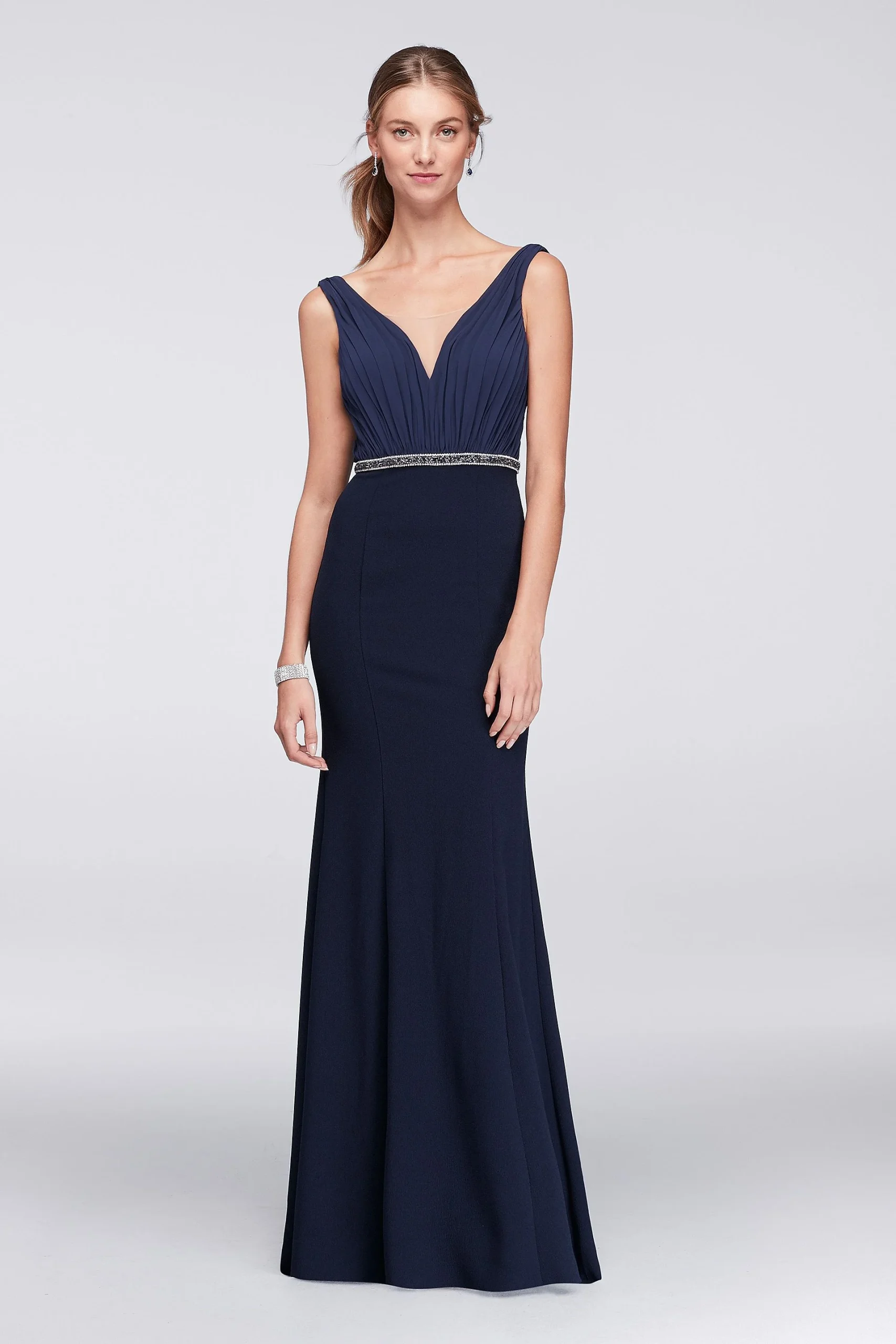 Chiffon and Crepe Plunge-Front Gown