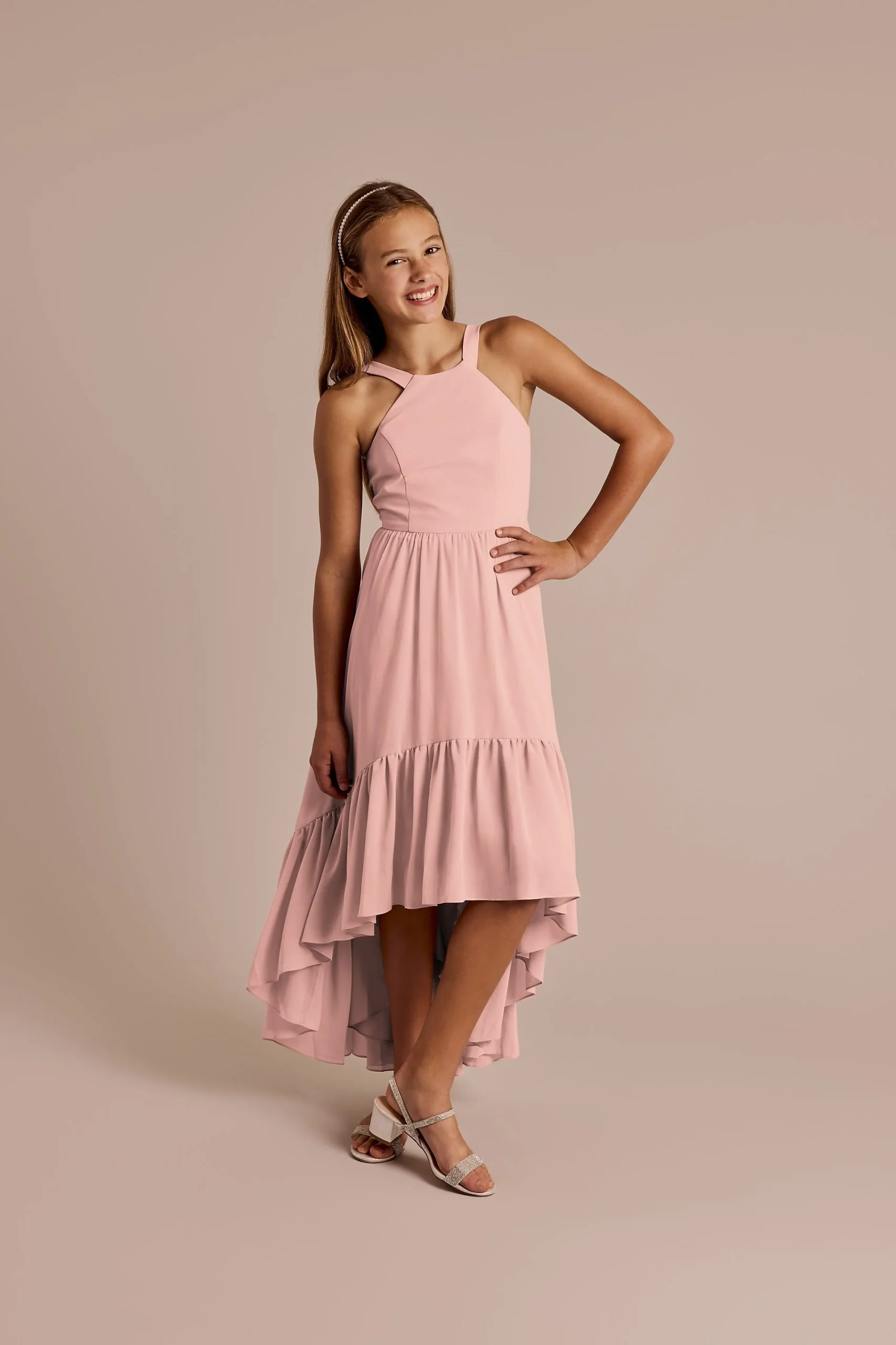 Chiffon High-Low Ruffle Hem Junior Dress