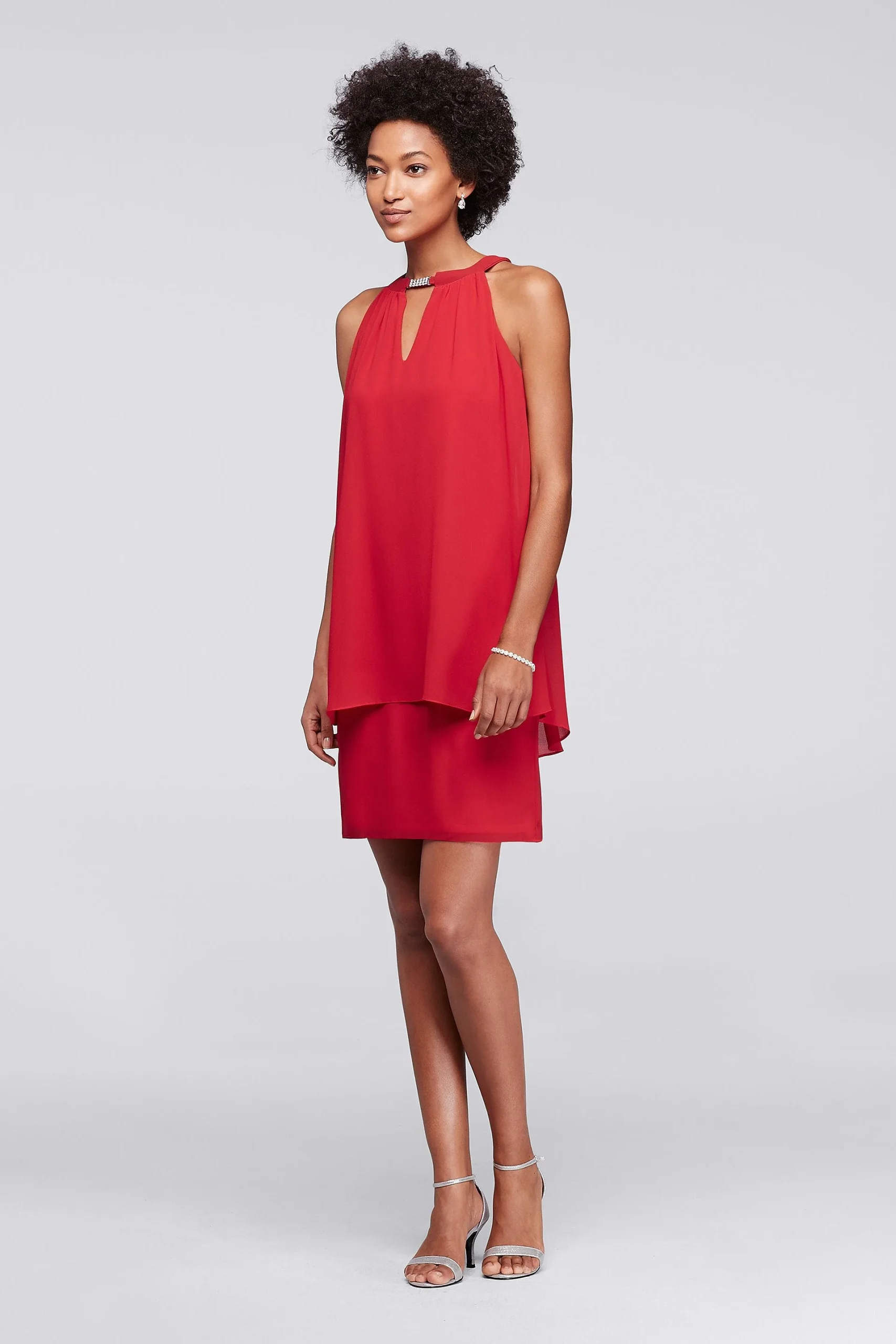 Chiffon Layered Keyhole Halter Dress
