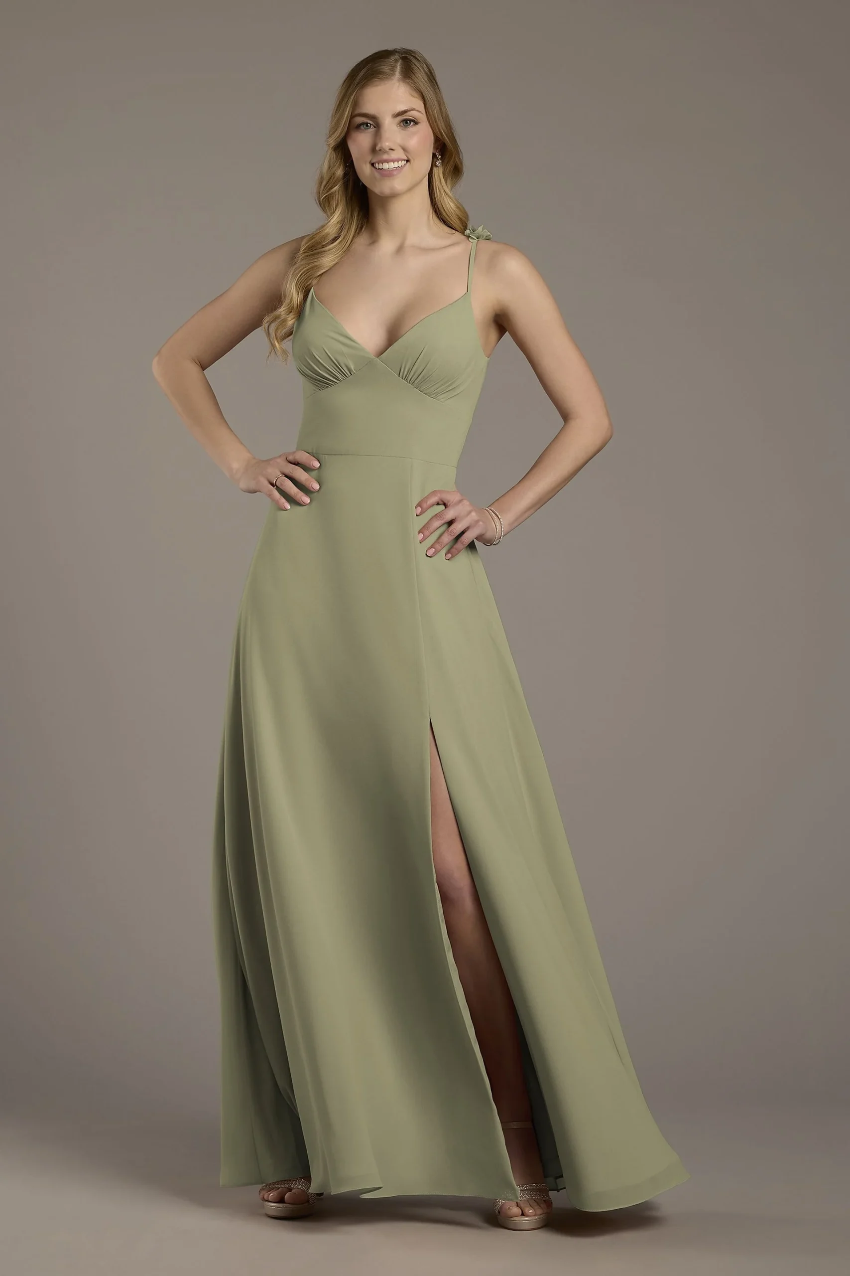 Chiffon A-Line Dress with Flower Straps
