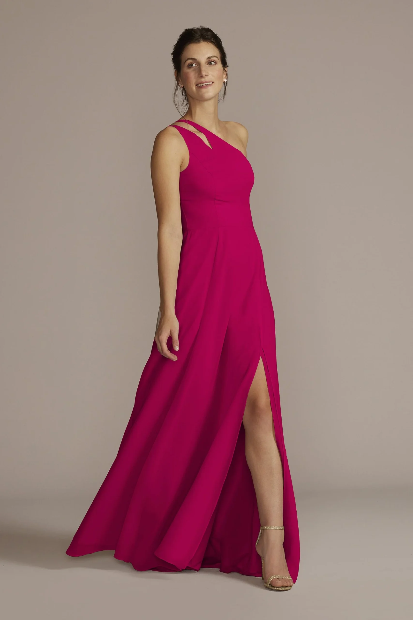 Chiffon One-Shoulder Cutout Dress