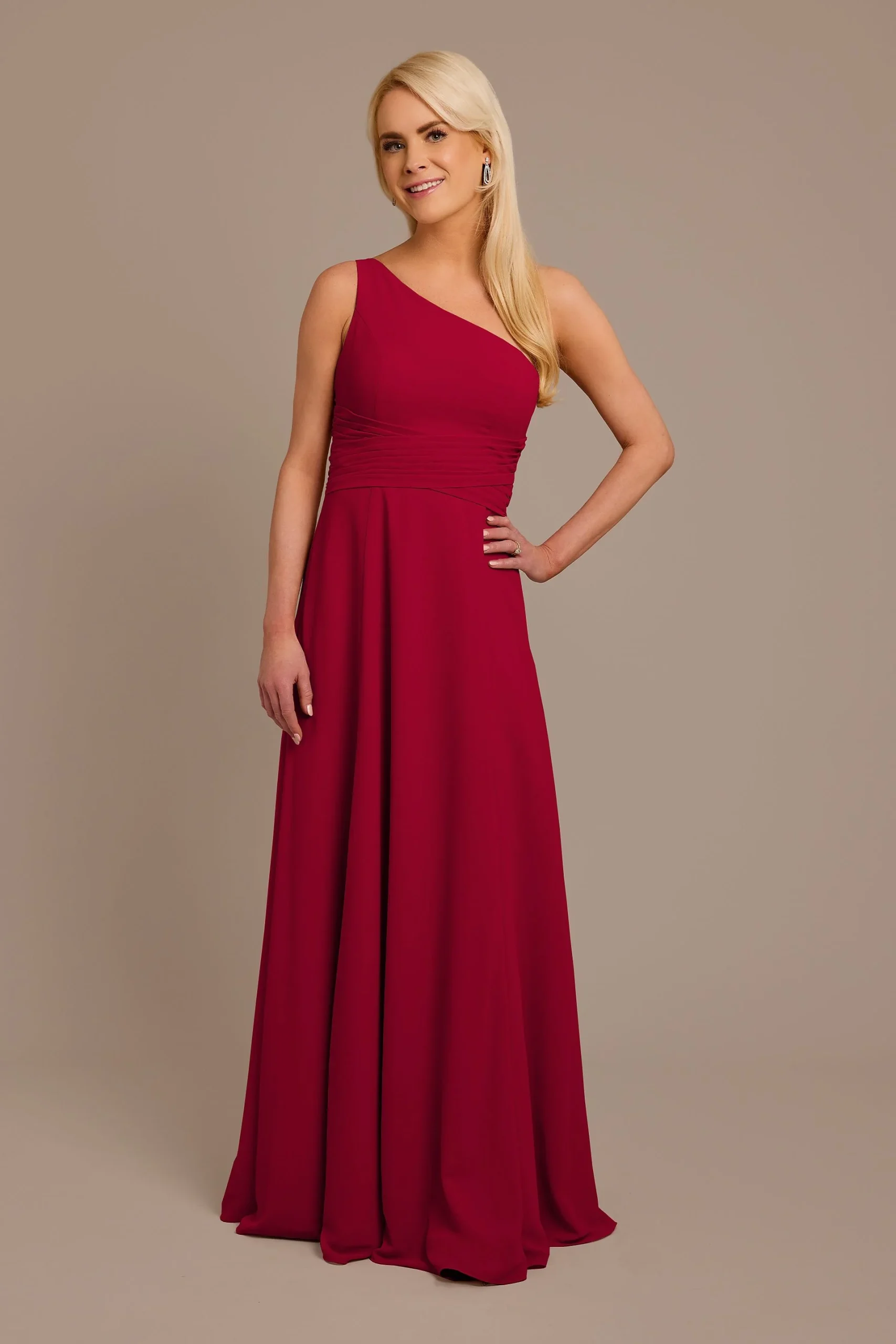 Chiffon One-Shoulder Dress with Tie