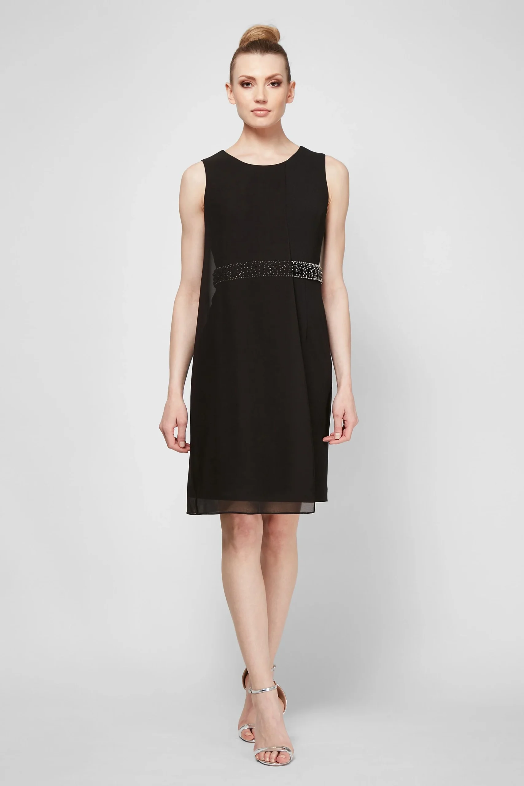 Chiffon Overlay Sheath Dress with Beaded Waist
