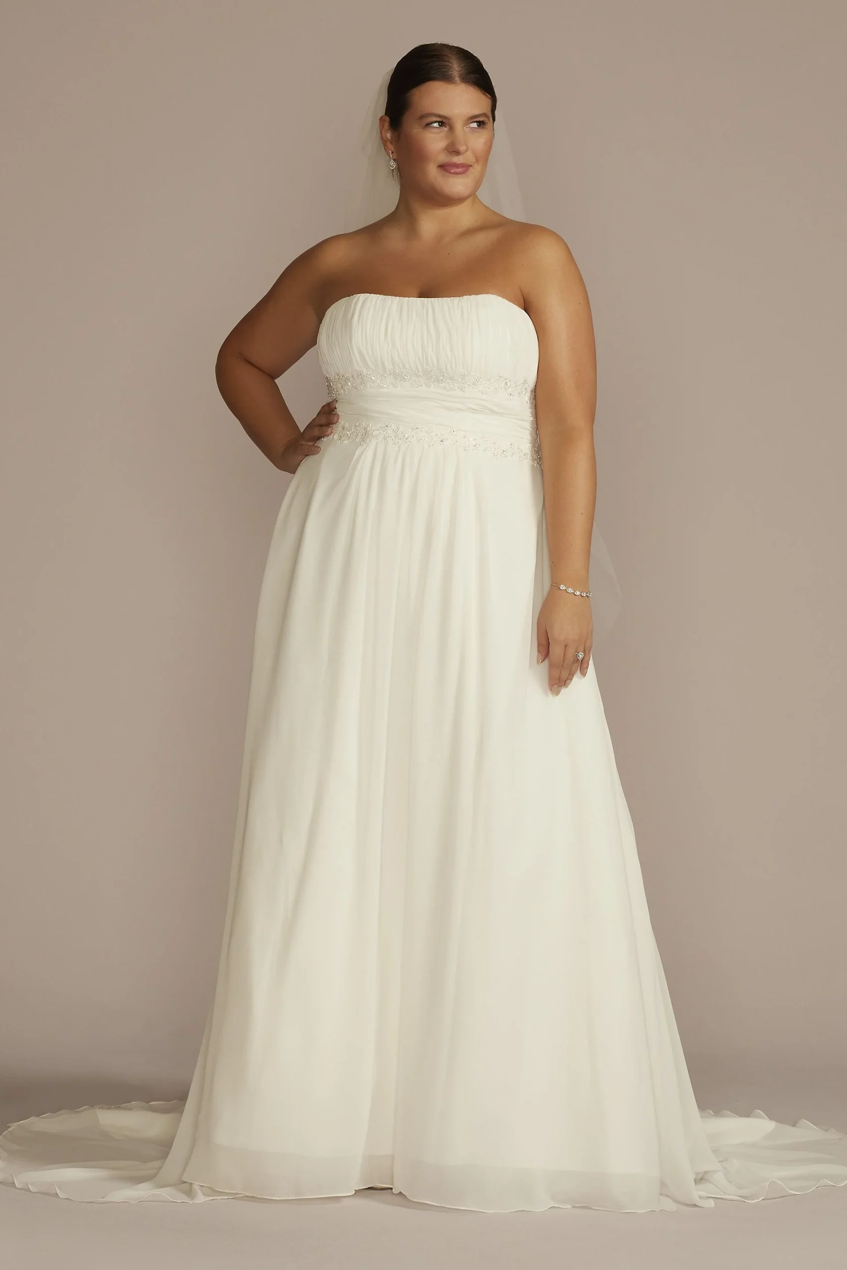 Chiffon Plus Size Wedding Dress with Beads