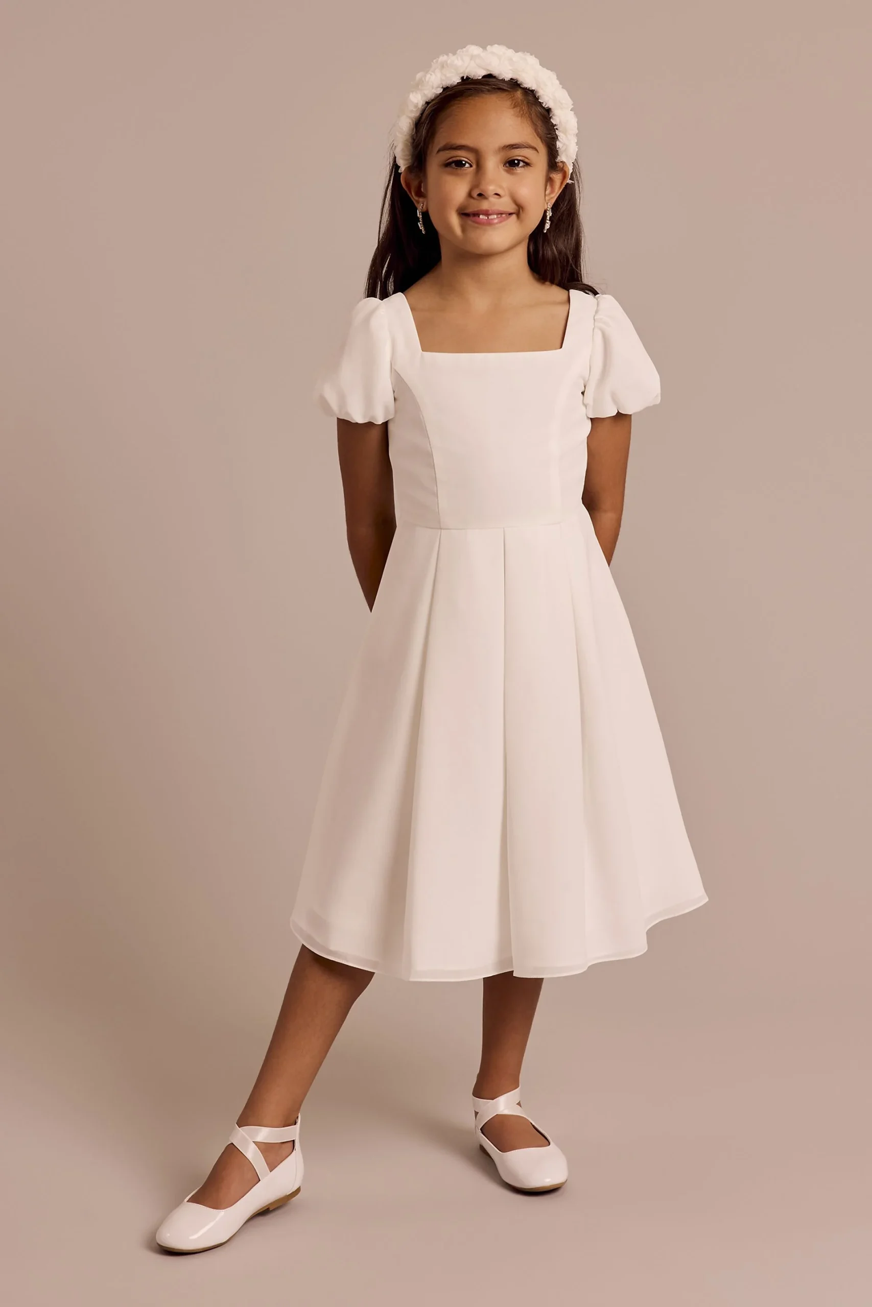 Chiffon Puff Sleeve A-Line Flower Girl Dress