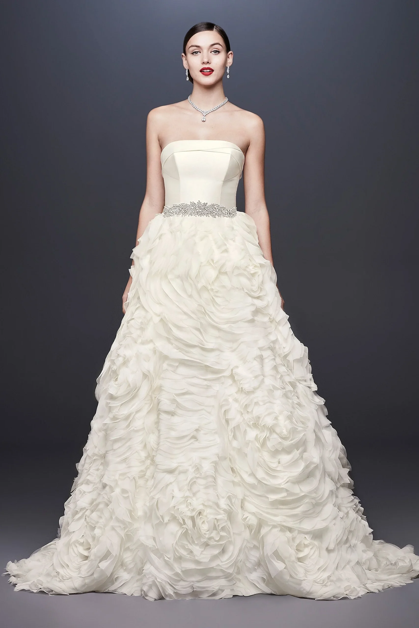 Chiffon Rosette Strapless Ball Gown Wedding Dress