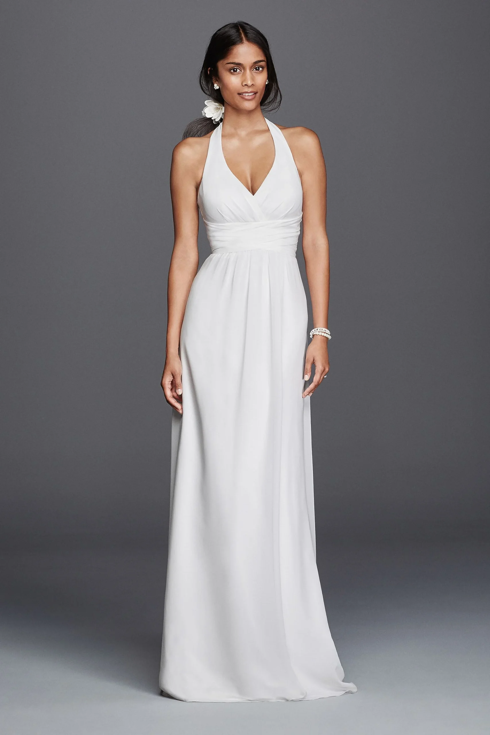 Chiffon Sheath Halter Wedding Dress