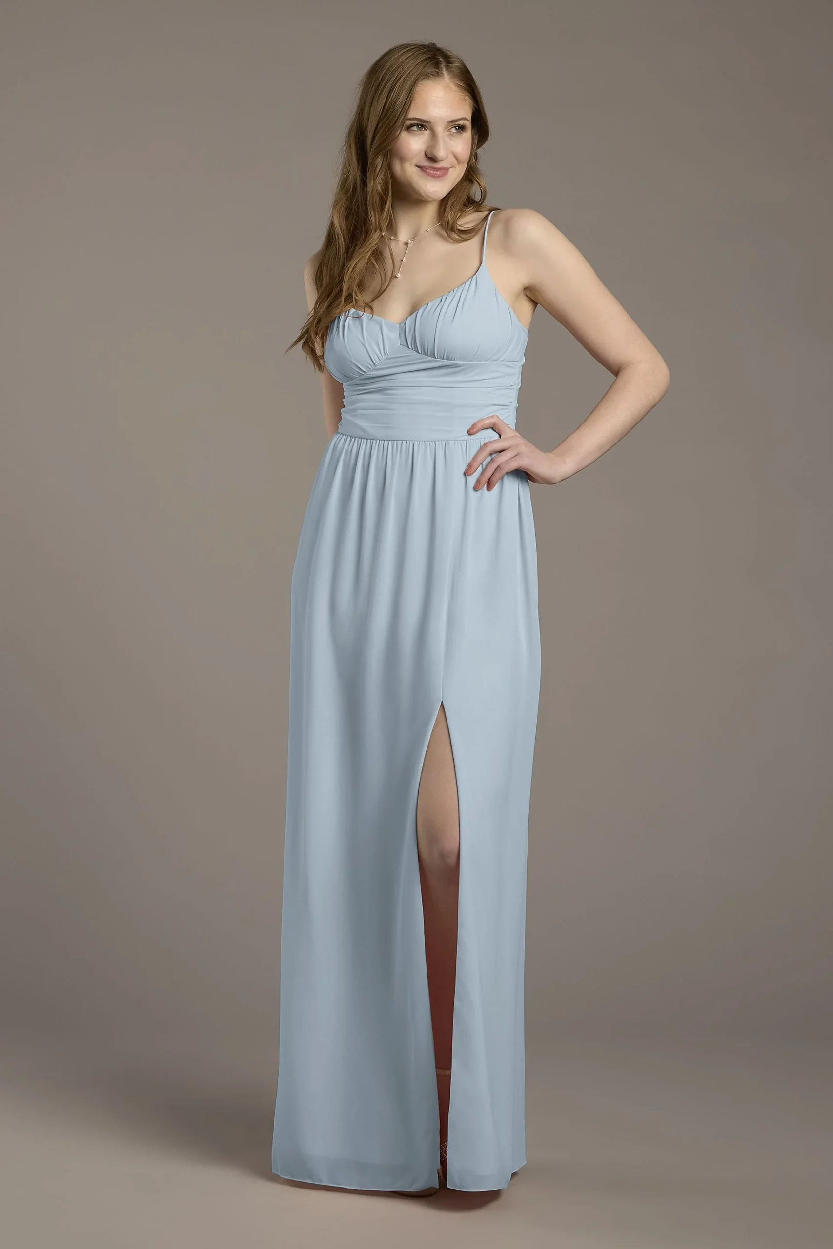 Chiffon Spaghetti Strap A-Line Dress with Slit
