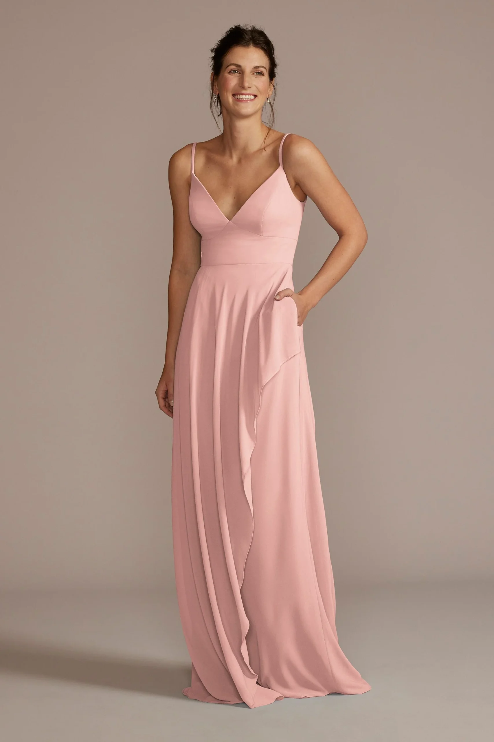 Chiffon V-Neck Cascade Skirt Dress