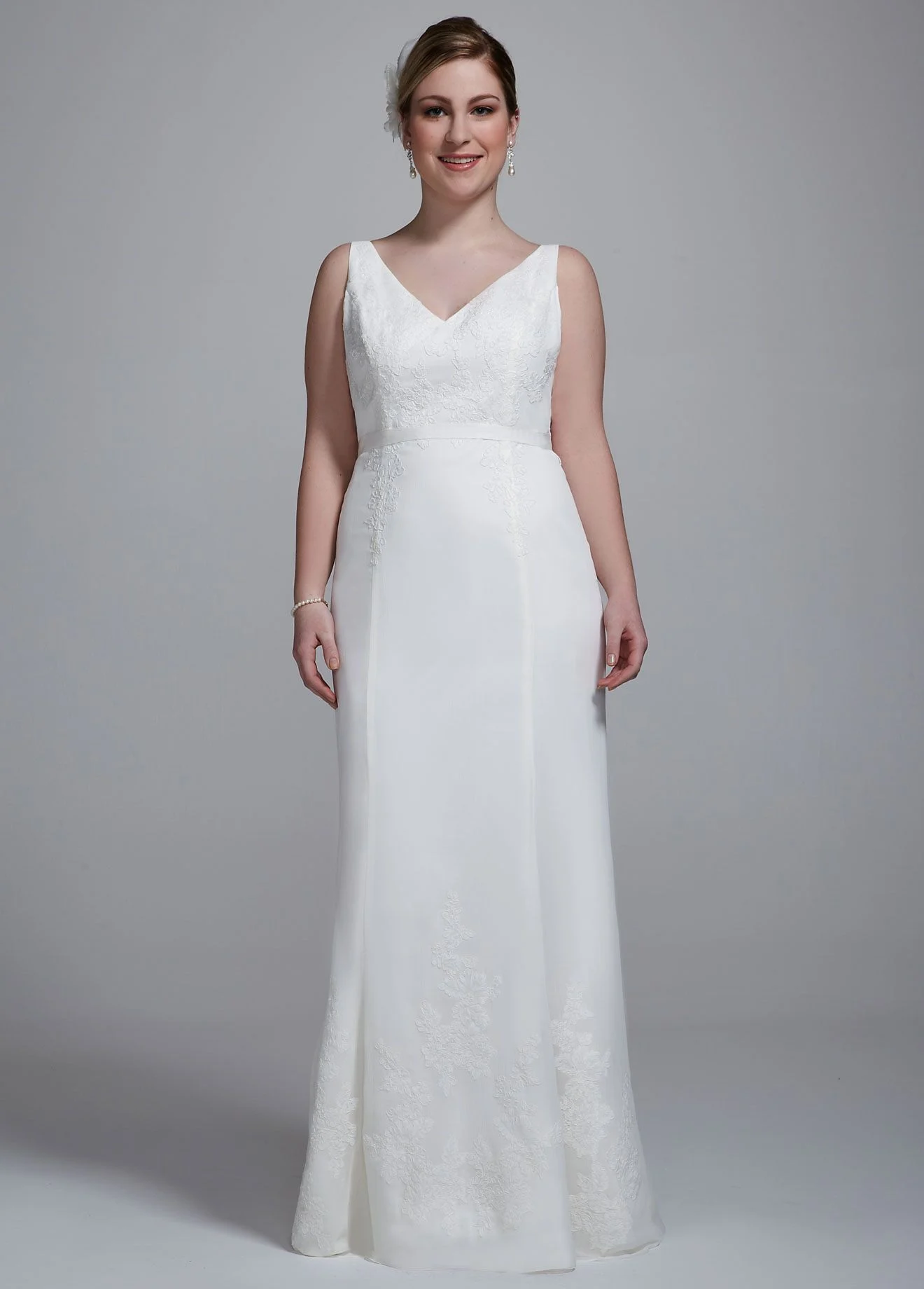 Chiffon Wedding Gown with Ruffle Detail and Lace