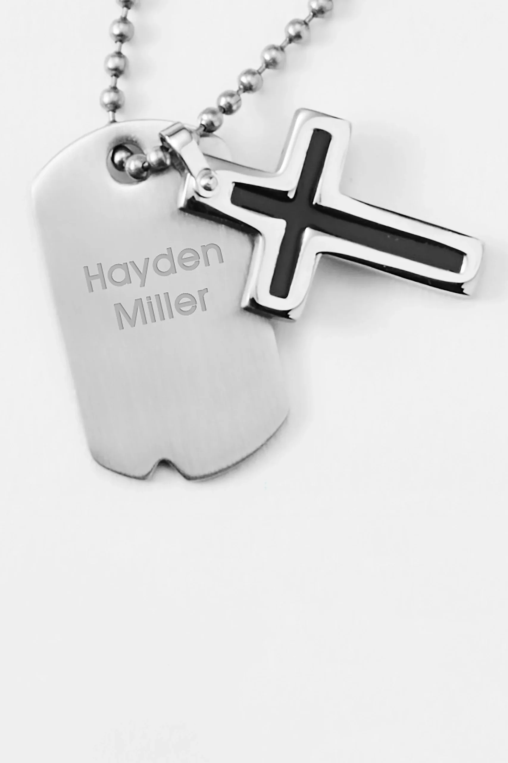 Childrens Engraved Cross and Dog Tag Necklace