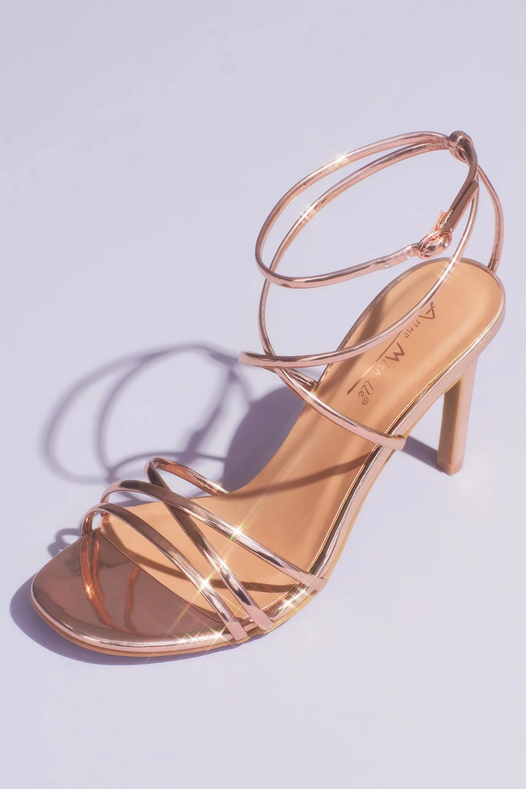 Chrome Metallic Heeled Sandals with Skinny Straps
