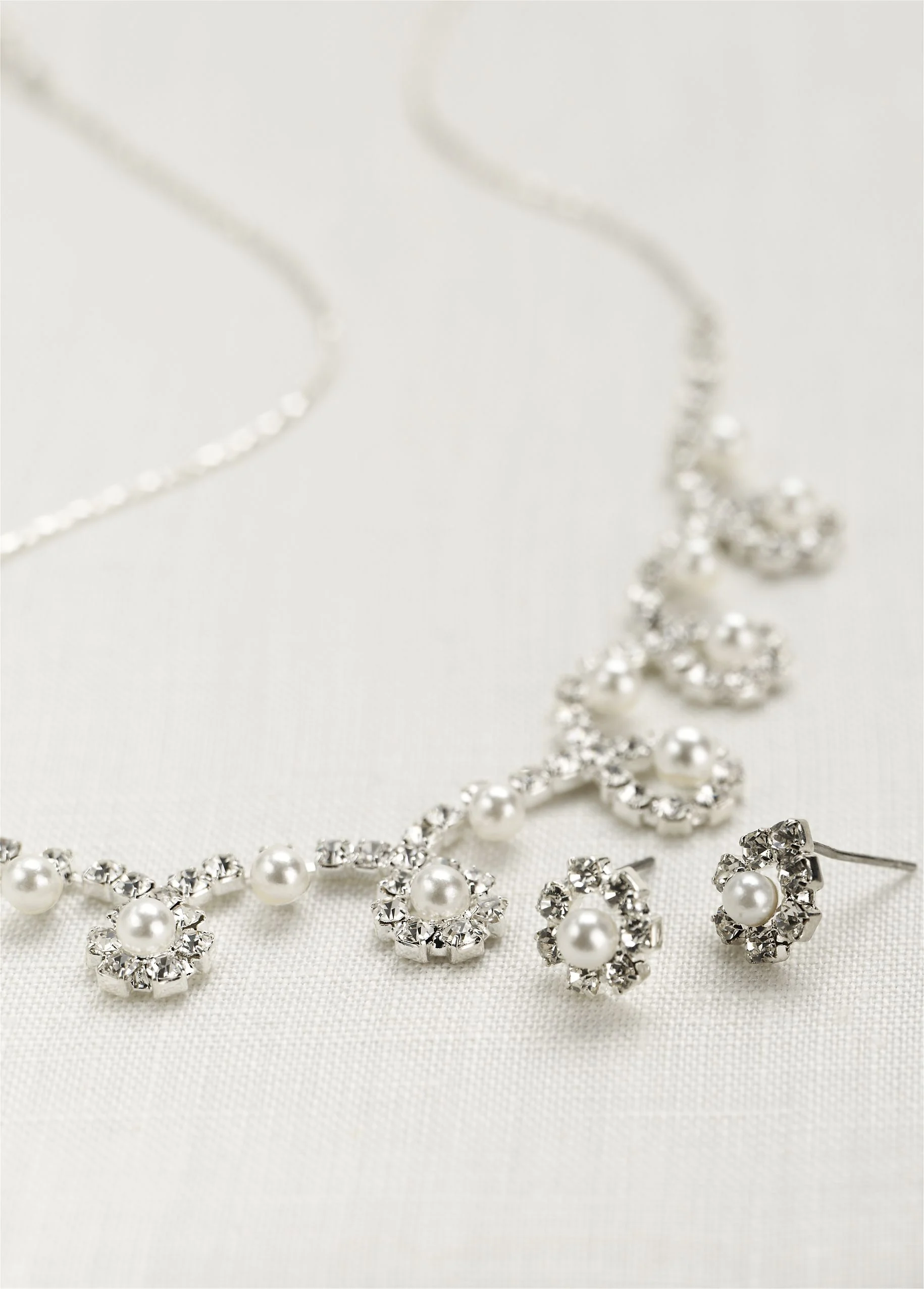 Classic Pearl and Crystal Necklace and Earring Set