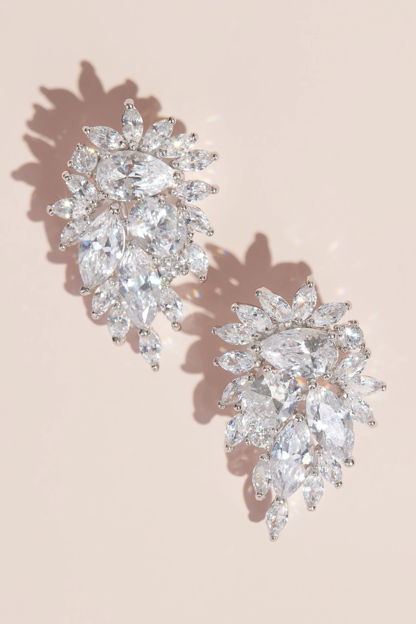 Clip-On Cubic Zirconia Crystal Cluster Earrings
