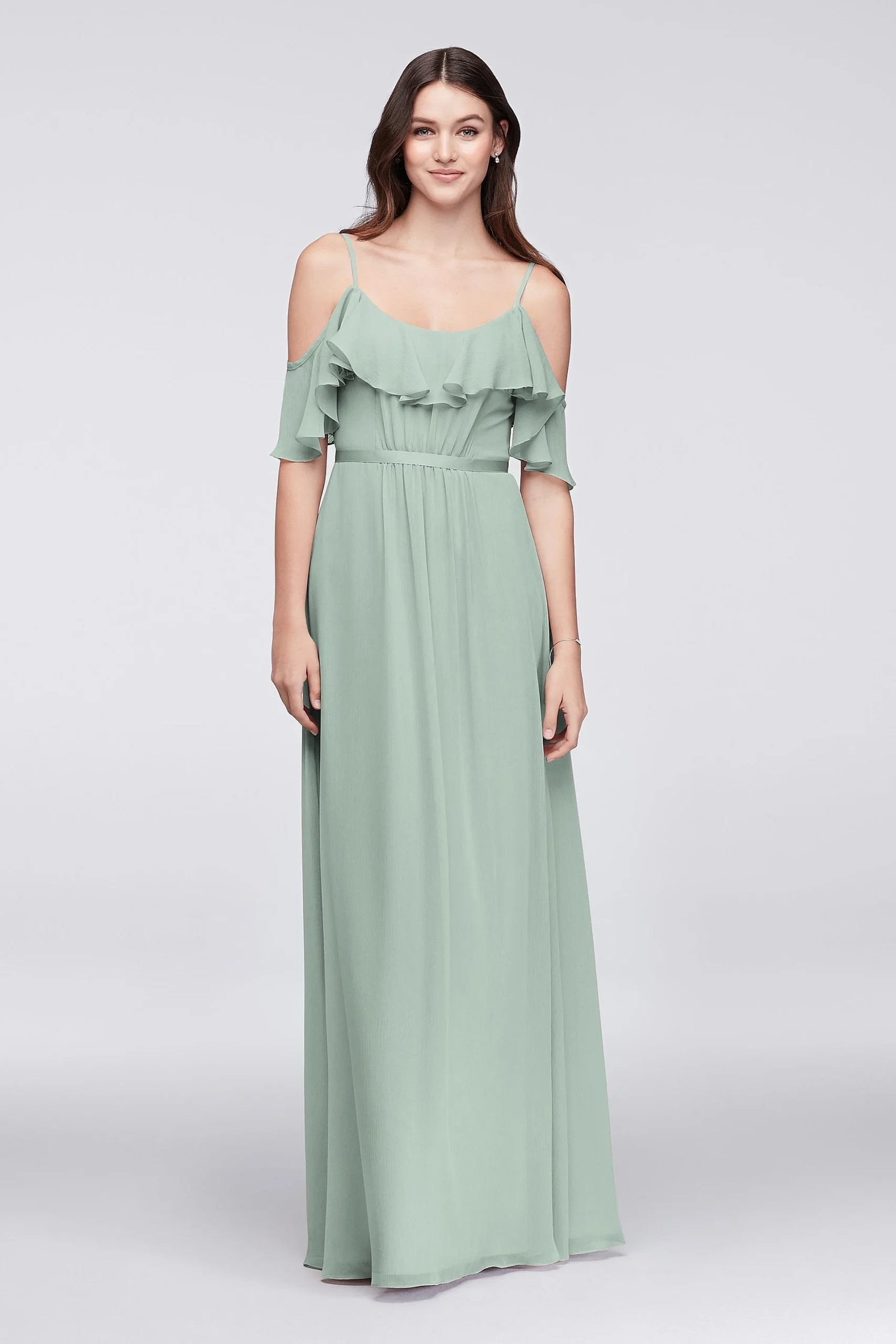 Cold-Shoulder Crinkle Chiffon Bridesmaid Dress