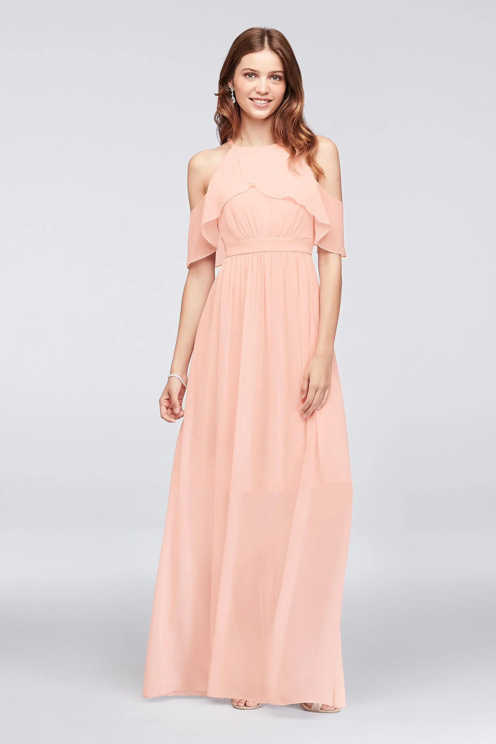 Cold-Shoulder Ruffled Chiffon Bridesmaid Dress
