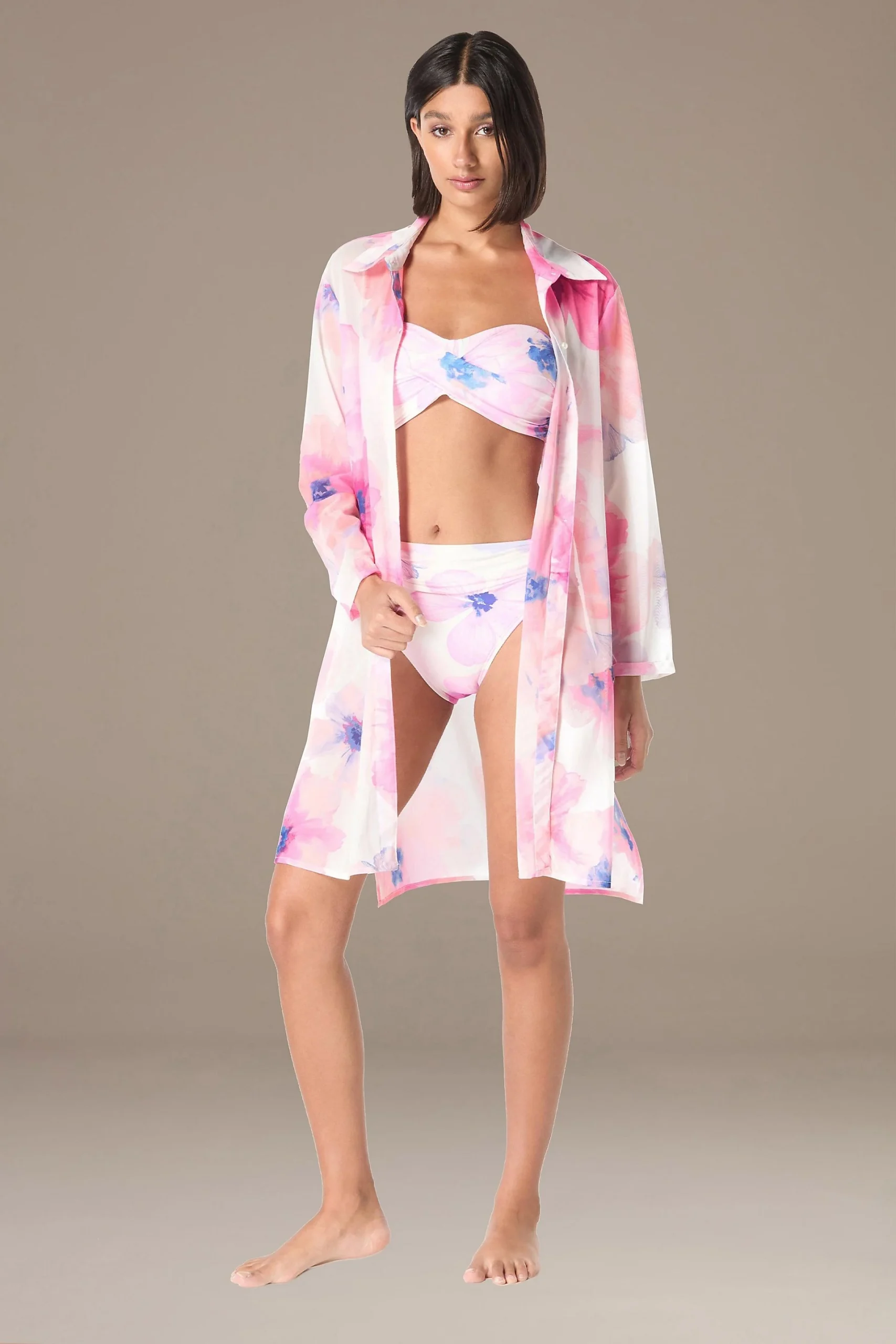 Convertible Button-Up Cover-Up Shirt