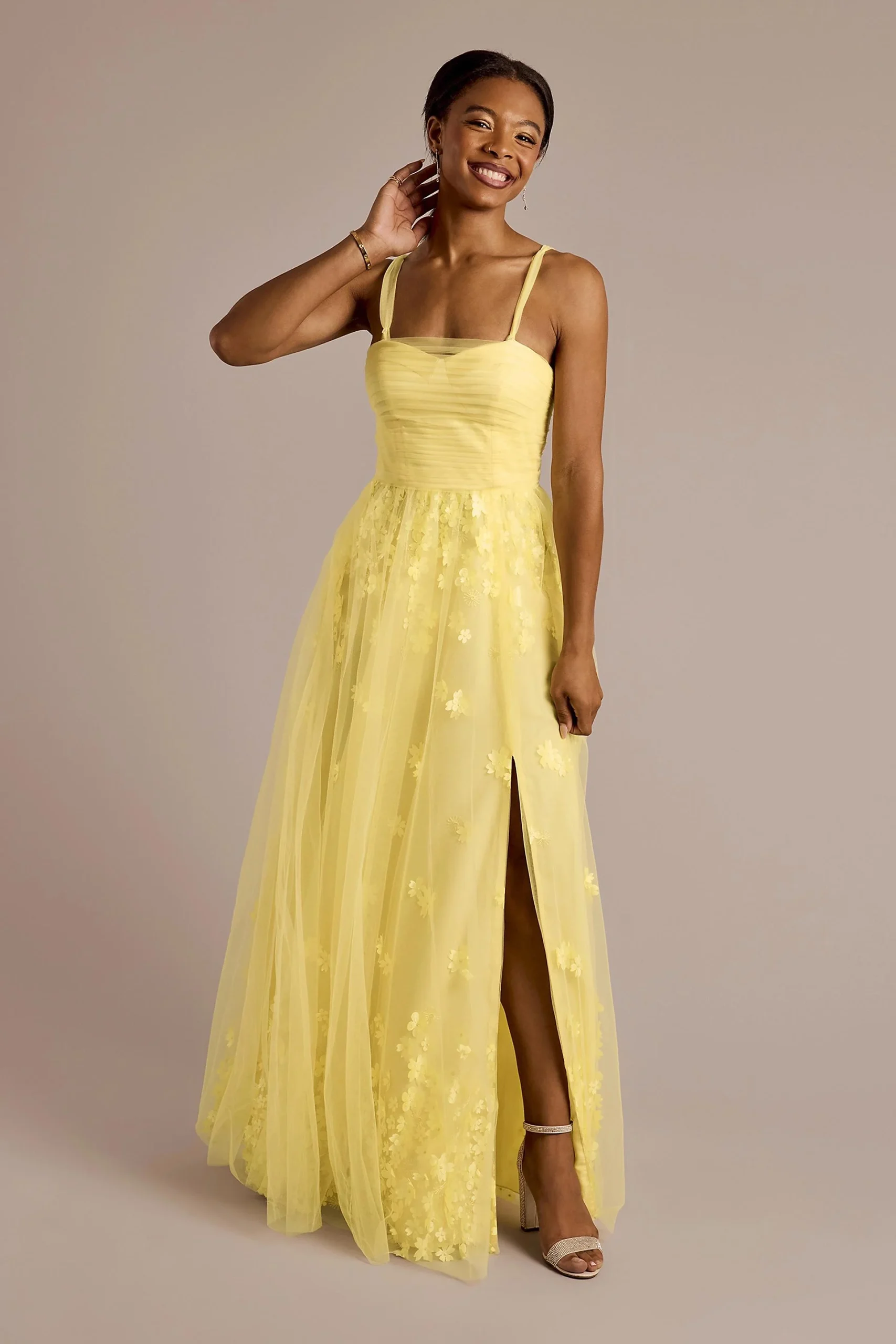 Convertible Strap Tulle Ball Gown with 3D Flowers
