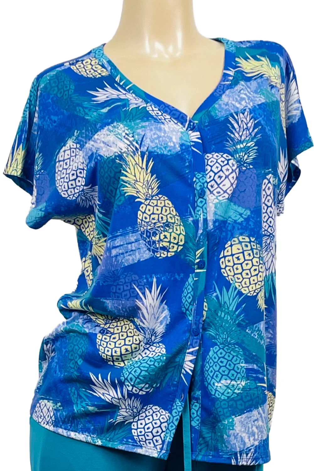 Cool Girl Mai Tai Button Down Top, Blue Multi (C325106)