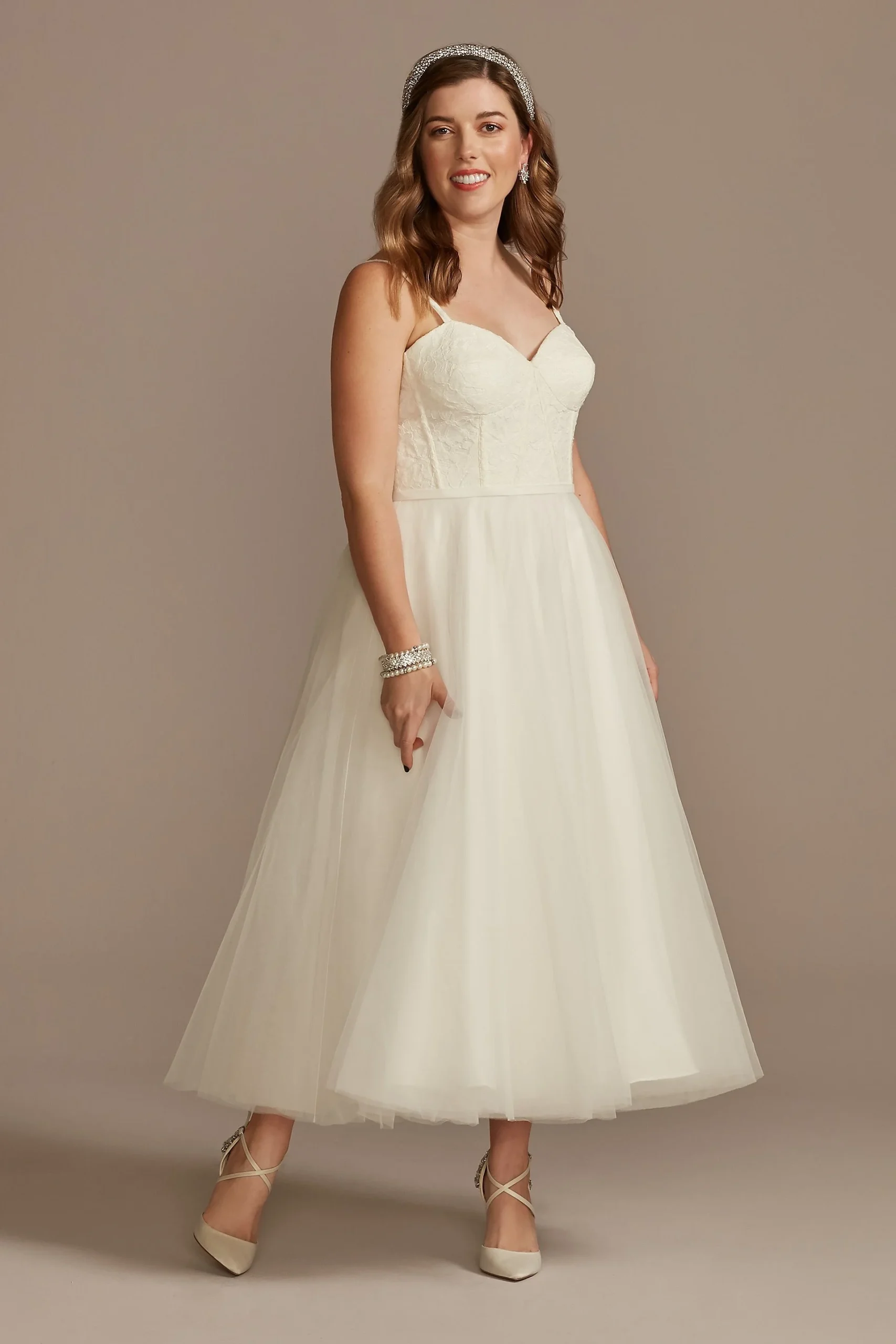 Corded Lace Corset Bodice Dress with Tulle Skirt