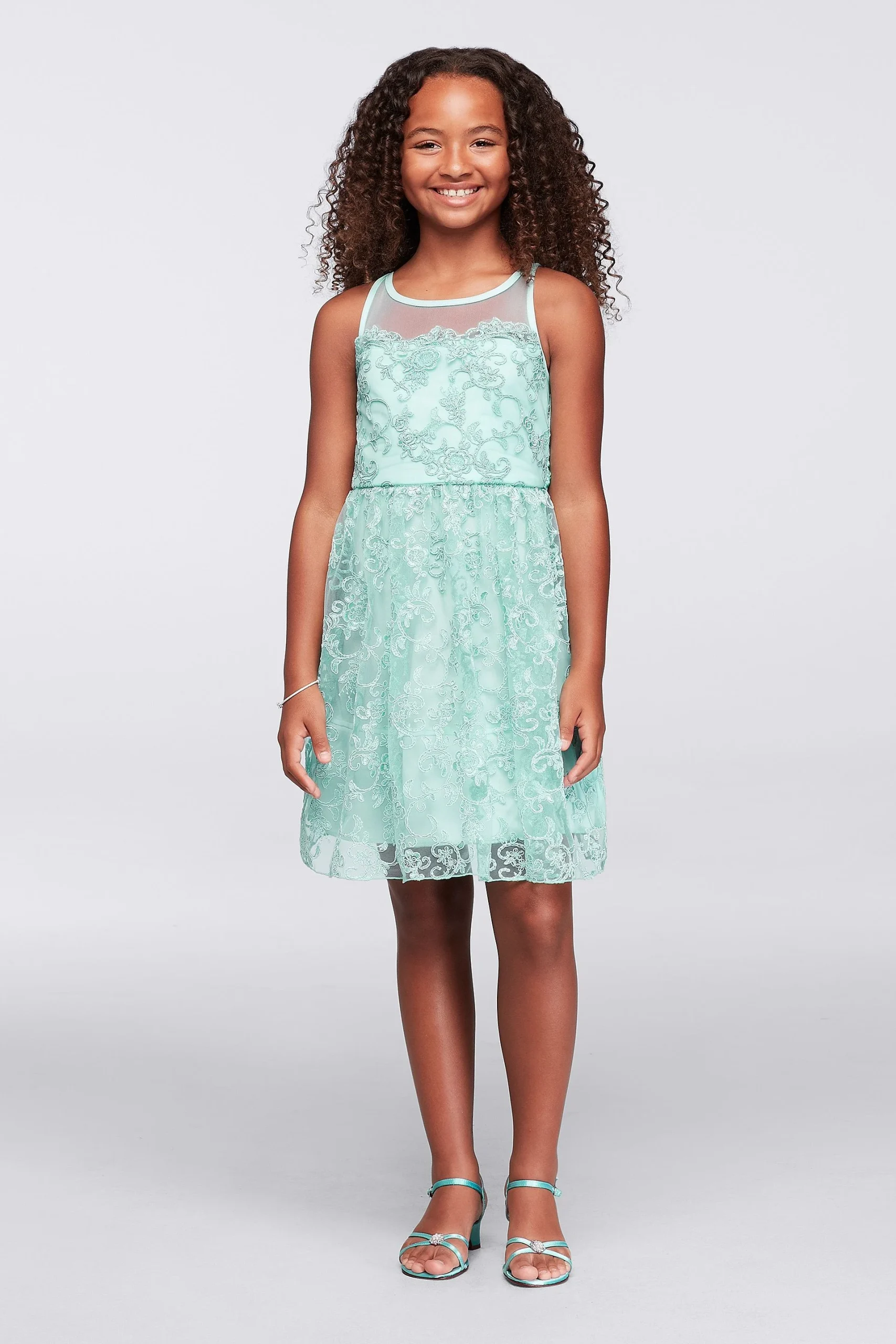 Corded Lace Dress with Illusion Neckline