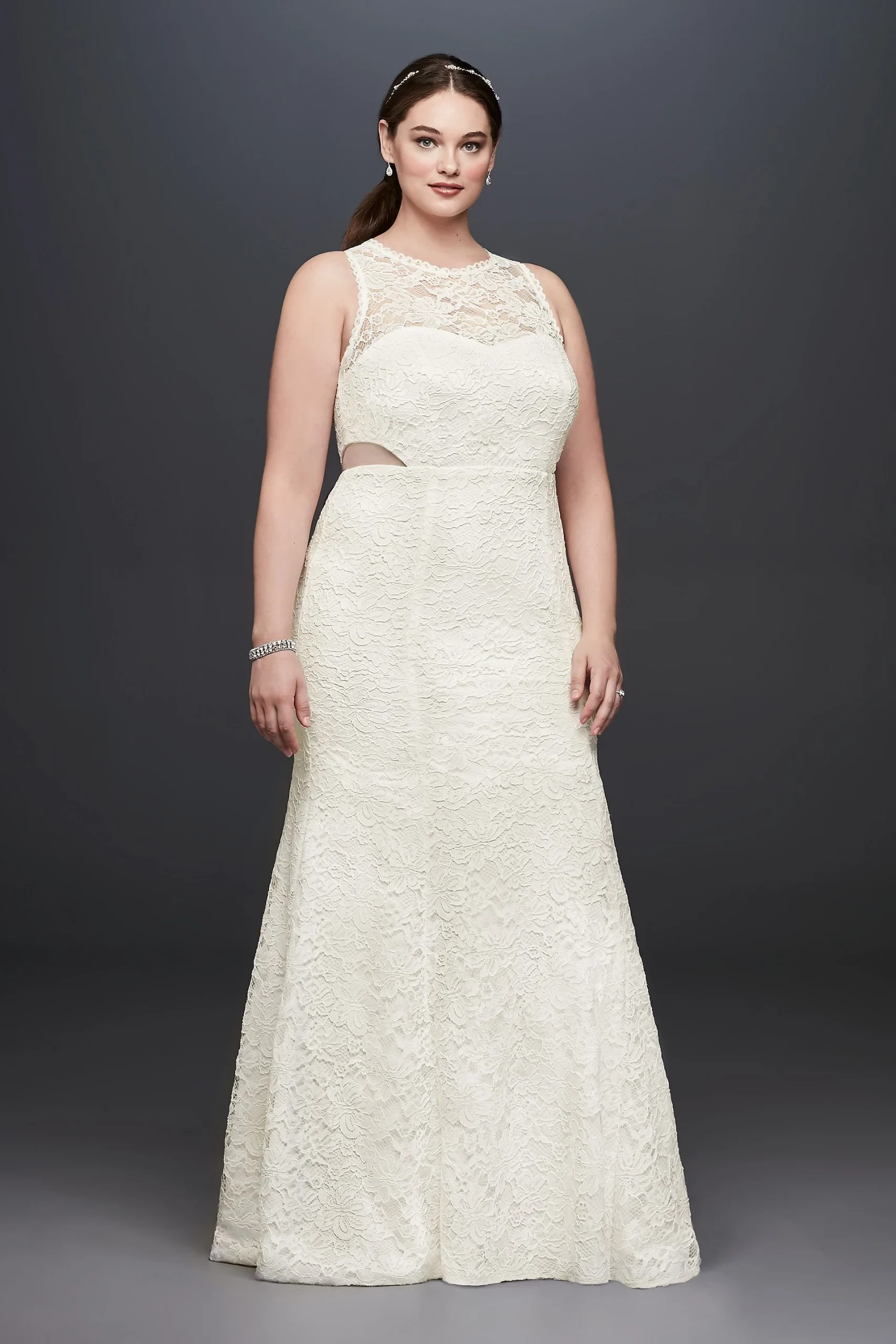 Corded Lace Trumpet Dress with Illusion Sides
